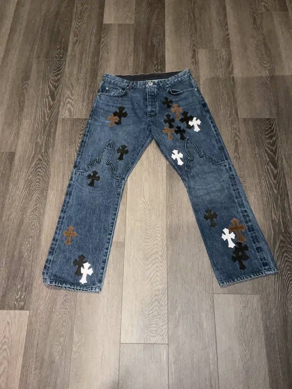 Chrome Hearts Chrome Hearts Fleur Knee Cross Selvedge Denim Jeans | Grailed