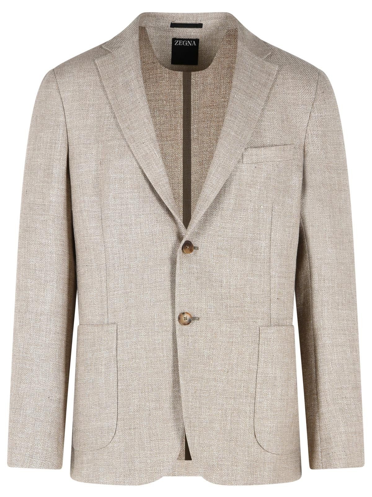 Ermenegildo Zegna ZEGNA 'Drop 7' Beige Wool And Linen Jacket Size US XL / EU 56 / 4 - 1 Thumbnail