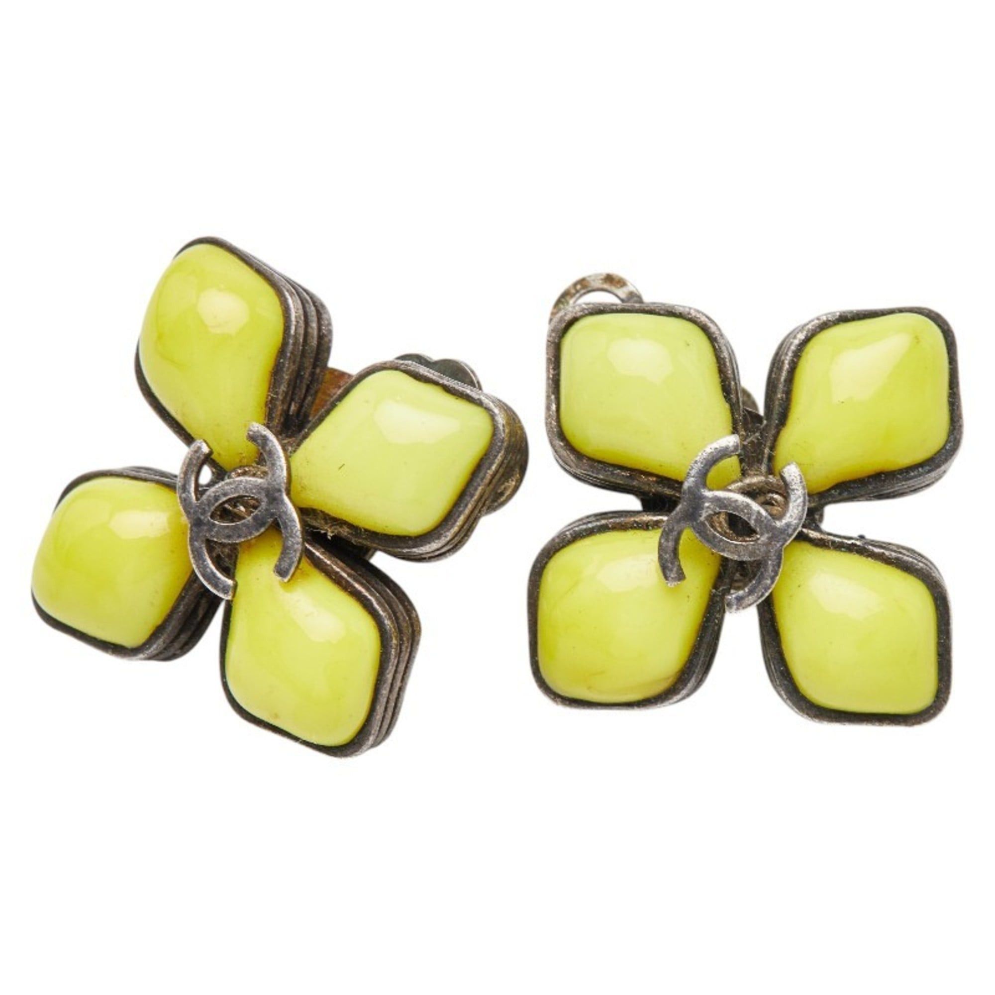 Chanel CHANEL Coco Mark Vintage Flower Motif Earrings in Silver and Yellow Metal with Enamel, Women's Size ONE SIZE - 1 Thumbnail