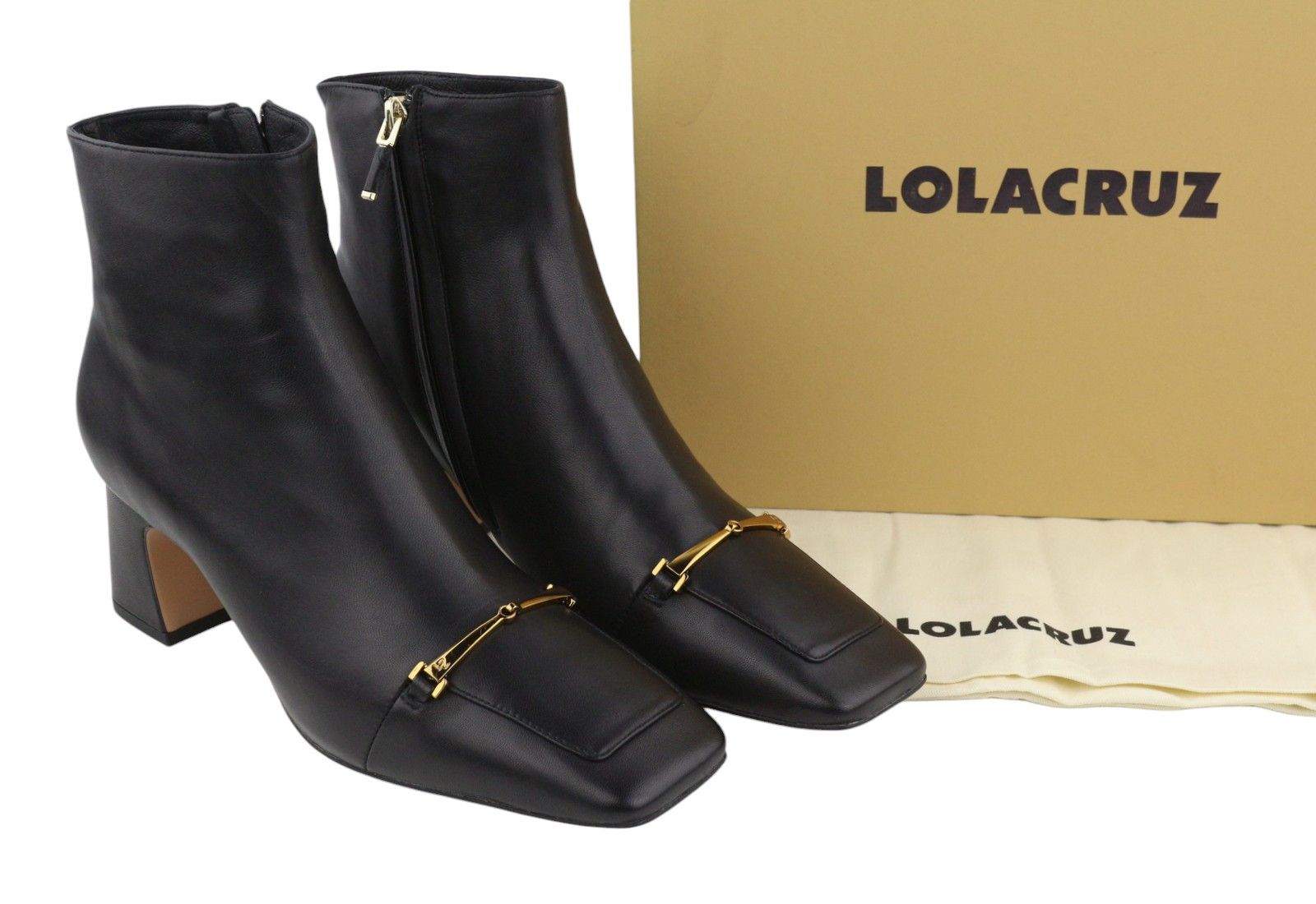 Other LOLA CRUZ LOREY EU41 Black Leather Square Toe Ankle 87546 Size US 10 / IT 40 - 1 Thumbnail
