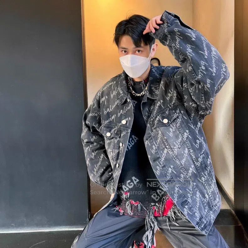 Balenciaga Balenciaga Logo Barrage Printed Oversized Denim Jacket Size US M / EU 48-50 / 2 - 7 Thumbnail