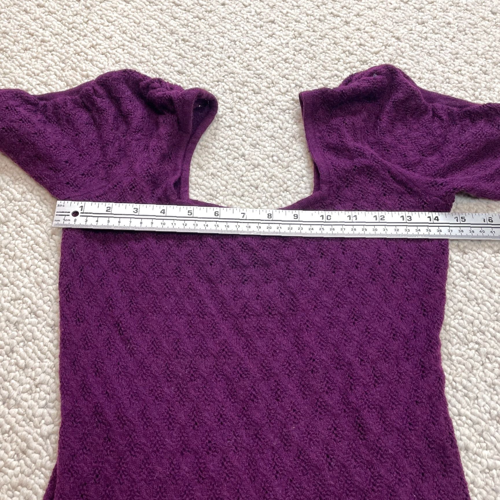 Vintage UNBRANDED Square Neck Sweater Dress Juniors L Purple 3/4 Sleeve Midi Women's Style Dress Size L / US 10 / IT 46 - 3 Thumbnail