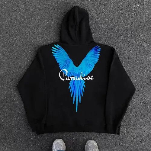 VIBE Vintage Street Hip Hop Blue Wing Print Hooded Sweatshirt Size US XL / EU 56 / 4 - 5 Thumbnail