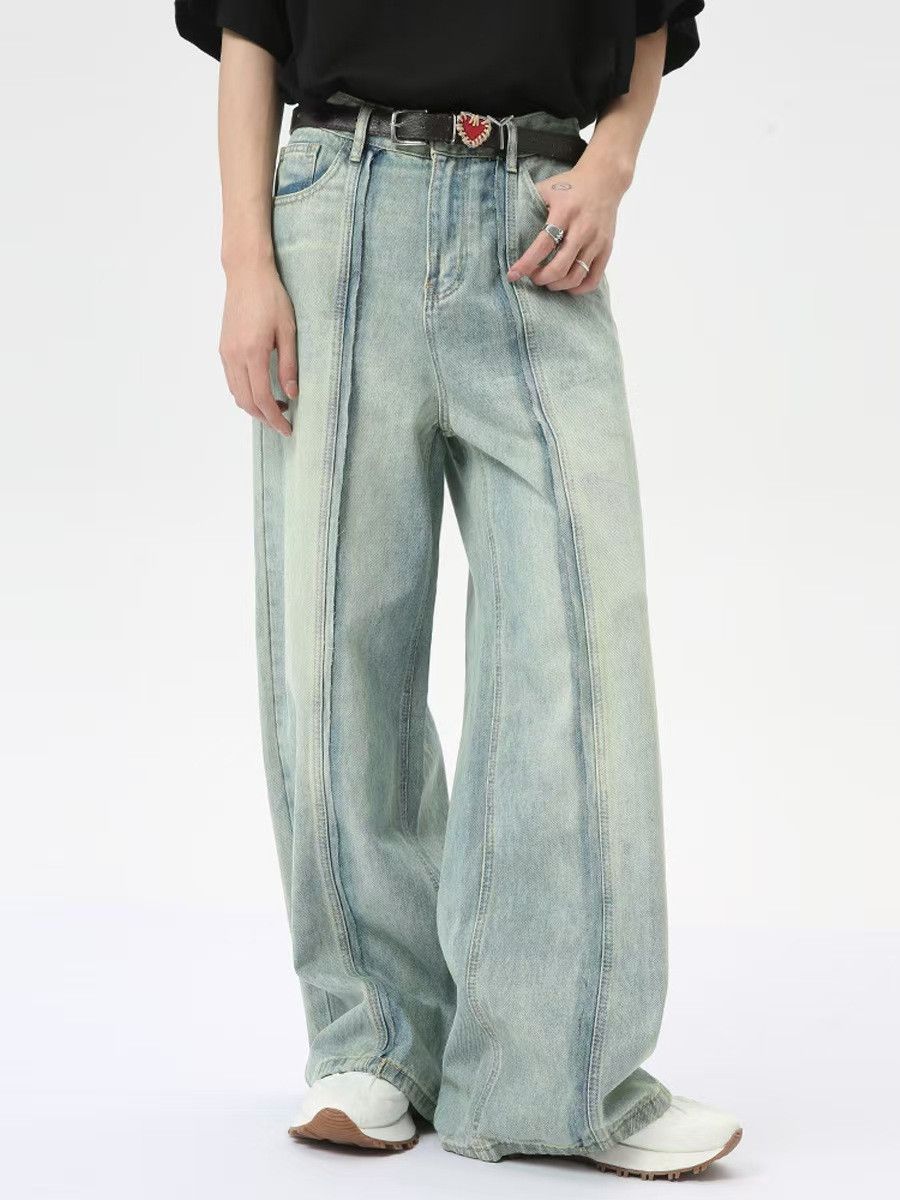 Japanese Brand × Jean Vintage Light Colour Spliced Straight Leg Wide Jeans Size US 32 / EU 48 - 2 Thumbnail