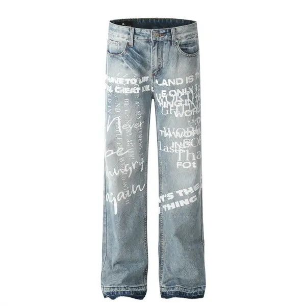 VIBE Street washed distressed graffiti letter print jeans Size US 34 / EU 50 - 1 Thumbnail