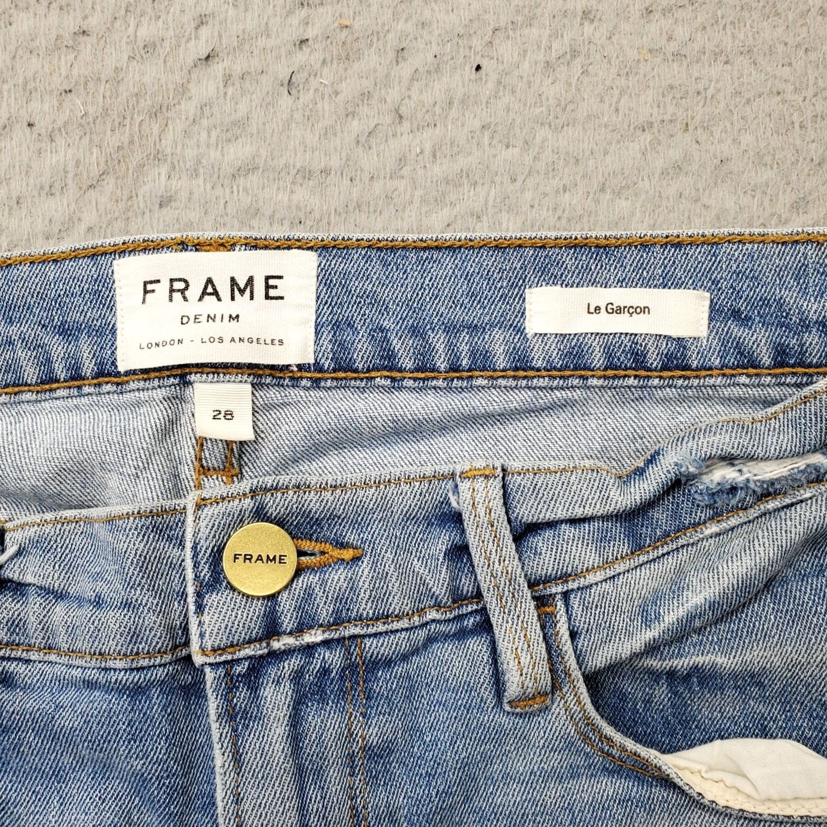 Frame FRAME Le Garcon Jeans Womens Size 28 Blue Denim Distressed Ankle Zip Frayed Hem Jeans Size 28" / US 6 / IT 42 - 7 Thumbnail