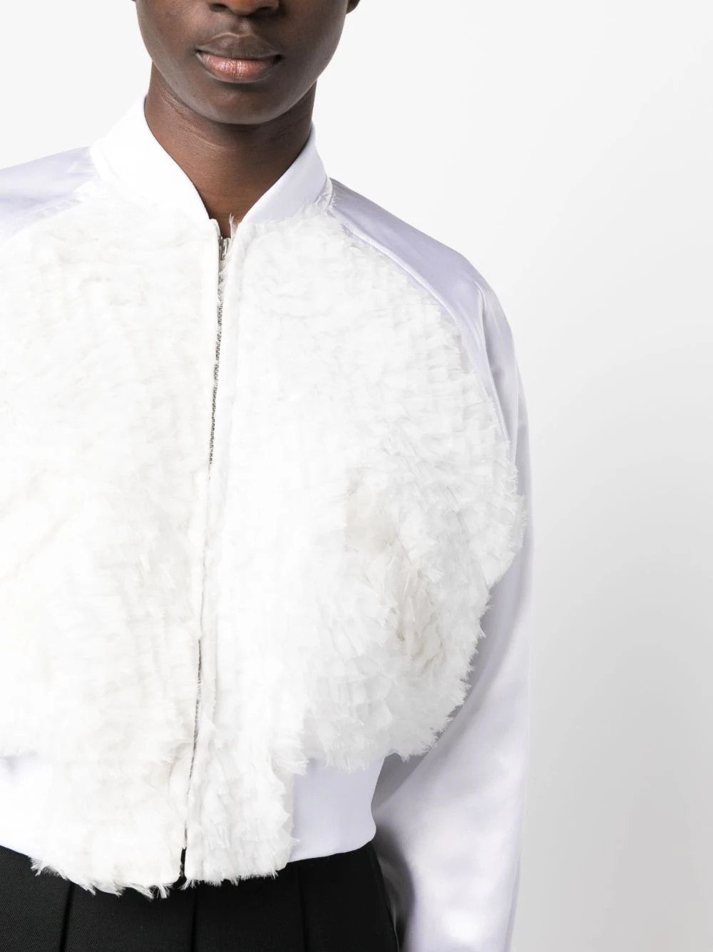 Comme des Garcons Girl o1mle0824 Ruffled Tulle Panel Bomber Jacket in White Size M / US 6-8 / IT 42-44 - 5 Thumbnail