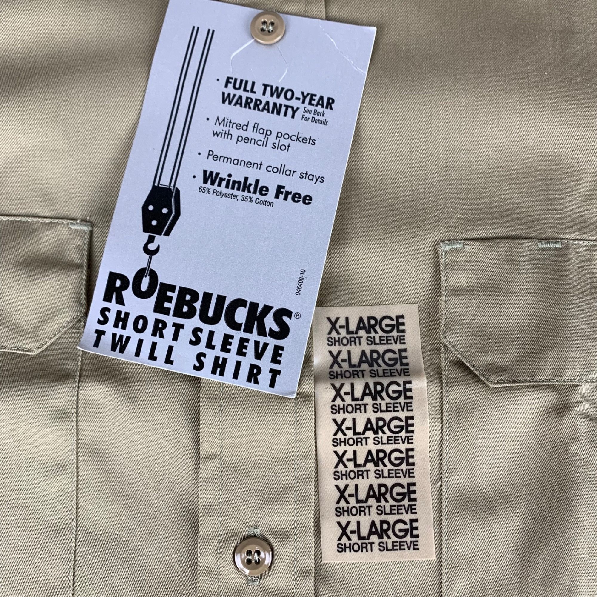 Other Vintage Roebucks Mens XL Khaki Short Sleeve Twill Work Shirt Size US XL / EU 56 / 4 - 4 Thumbnail