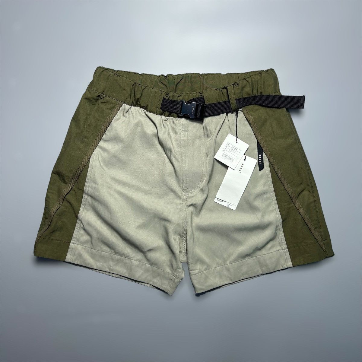 image of Sacai Ss22 Switching Belted Short in Olive Green, Men's (Size 30)