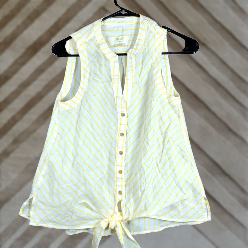 Anthropologie Maeve Anthropologie Blouse Women Striped White Yellow Button Down 6 Sheer V-Neck Sleeveless Size M / US 6-8 / IT 42-44 - 1 Thumbnail