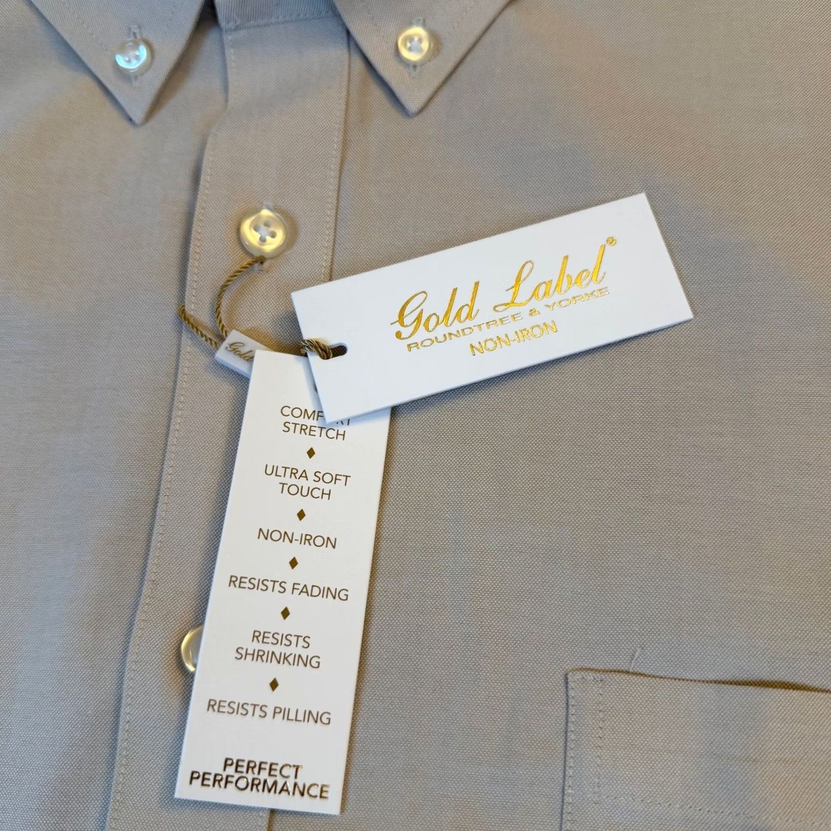 Roundtree & Yorke Roundtree Yorke Gold Label Dress Shirt Mens XXL Beige Stretch Performance NWT Size 48R - 4 Thumbnail