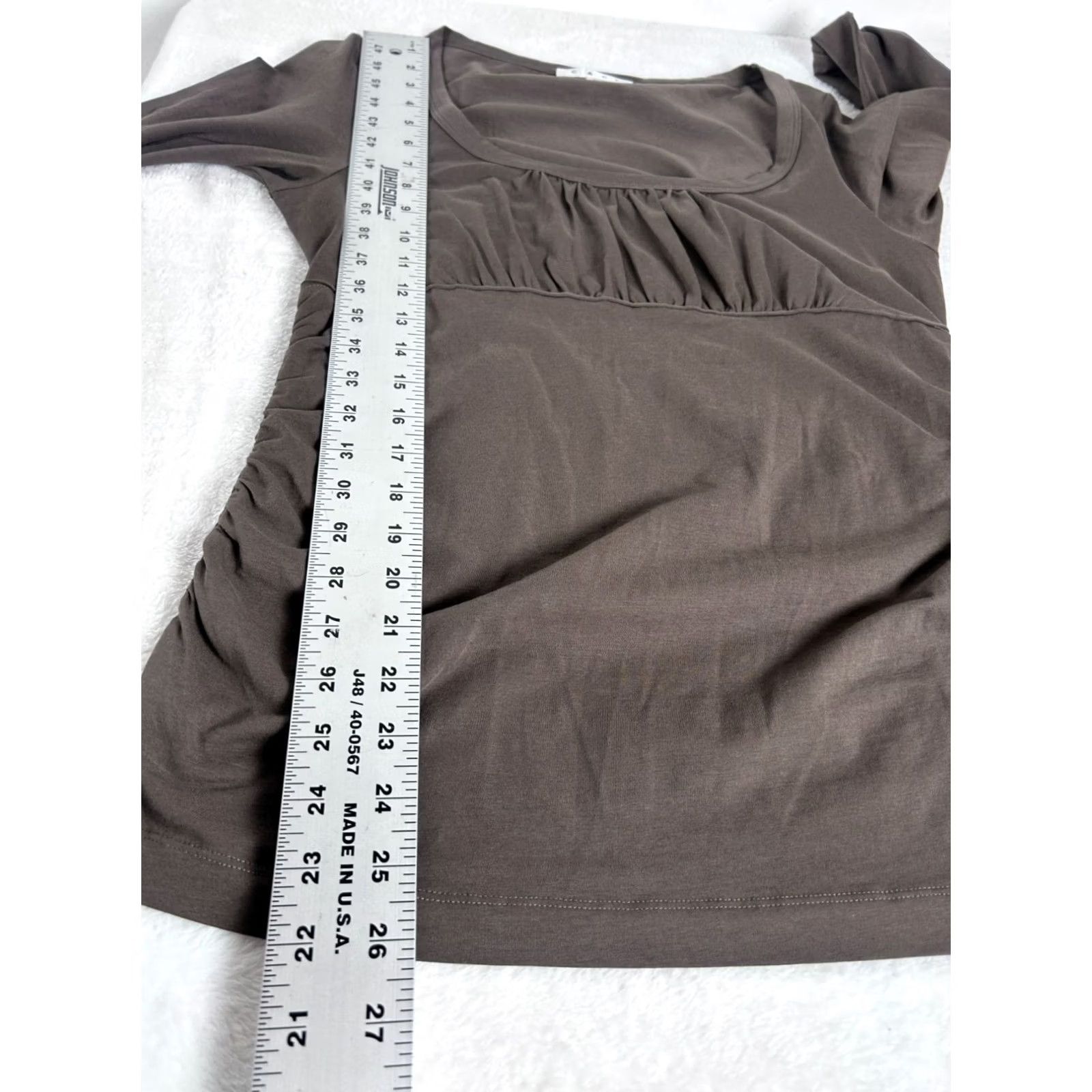 Vintage CAbi Olive 3/4 Sleeve Ruched Scoop Neck Top Large Stretchy Cotton Blend Shirt Adult Large Olive Ruched Scoop Neck 3/4 Sleeve Womens Size L / US 10 / IT 46 - 8 Thumbnail