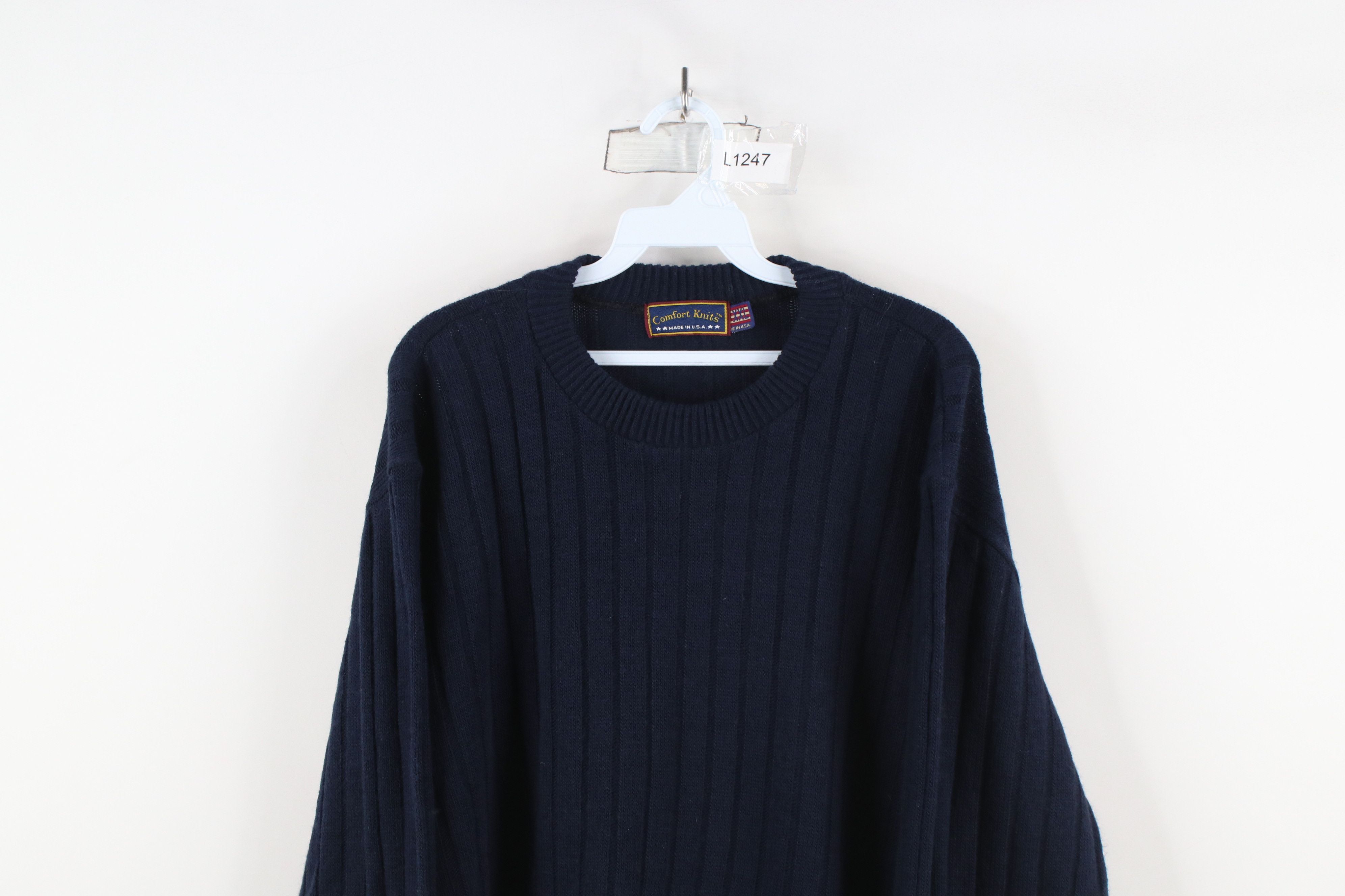 Vintage Vintage 90s Streetwear Ribbed Knit Crewneck Sweater Navy USA Size XXL / US 16-18 / IT 52-54 - 2 Thumbnail