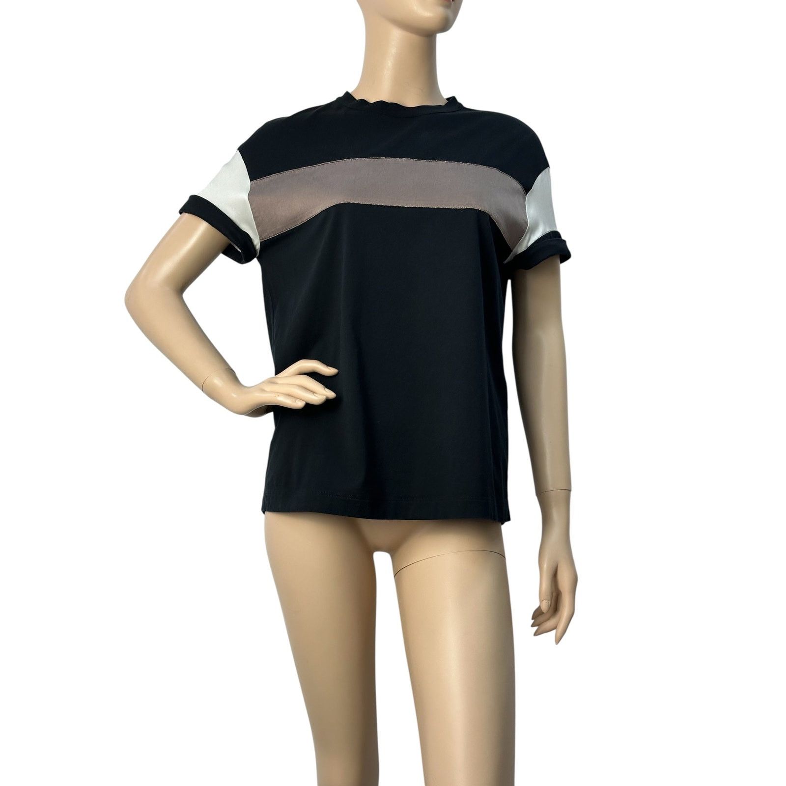 Brunello Cucinelli Brunello Cucinelli Black Satin Stripe T-Shirt Sz.S Size S / US 4 / IT 40 - 1 Thumbnail
