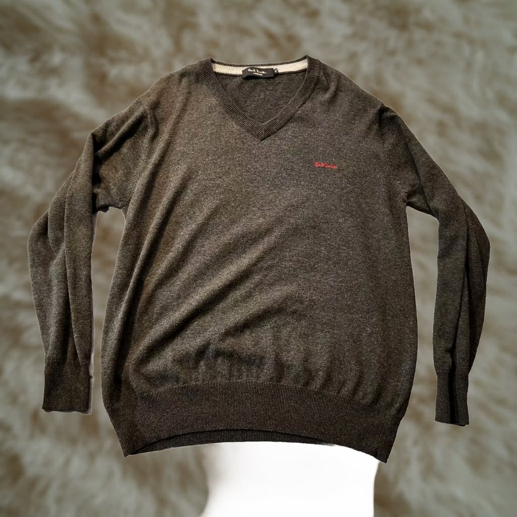 Paul Smith Paul Smith Mens Sweater Charcoal Gray XL Logo Pullover Lightweight Knit Cotton V-Neck Pullover Size US XL / EU 56 / 4 - 1 Thumbnail