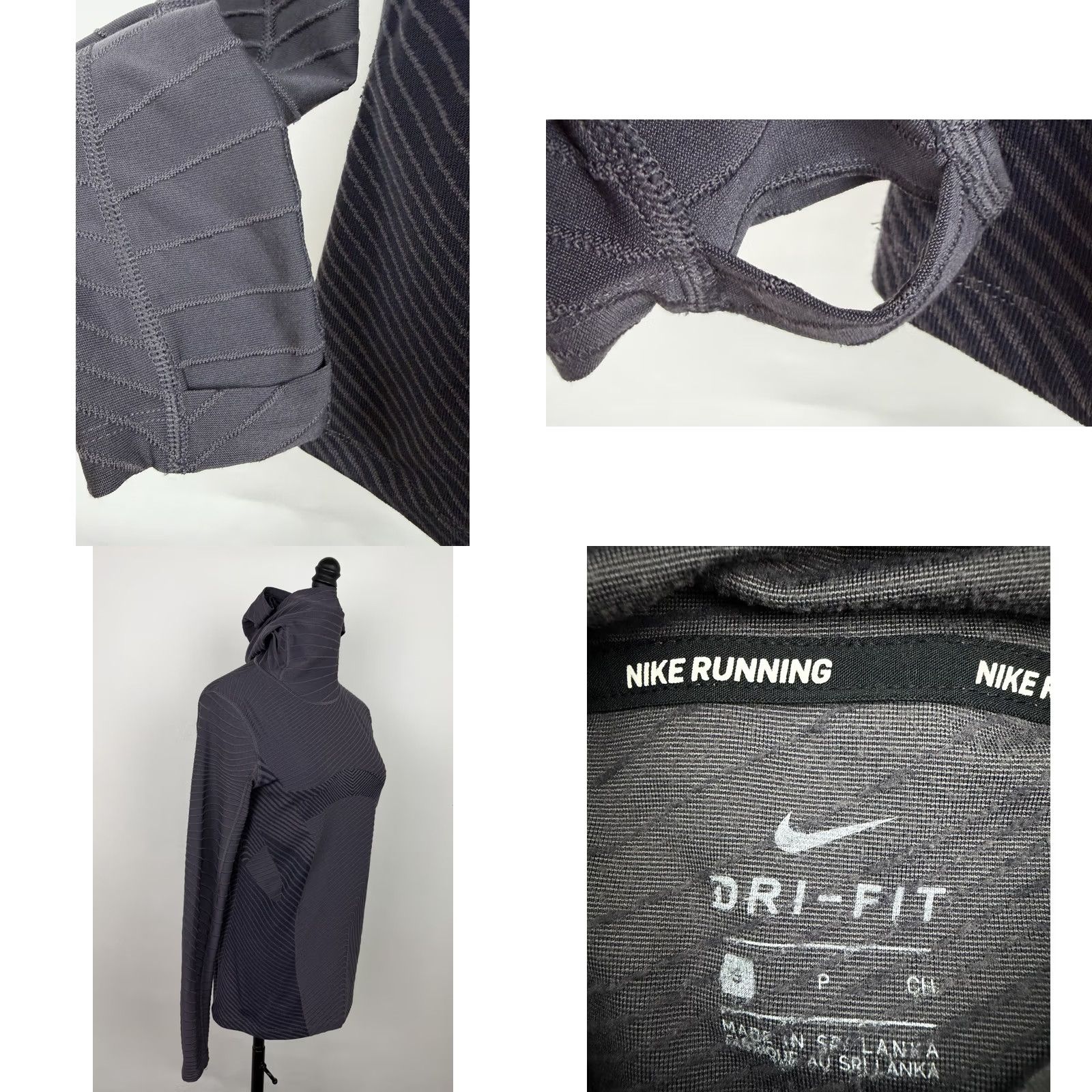 Nike Nike Dri-FIT Womens Small Hooded Running Shirt Charcoal Gray Long Sleeve Thumbholes Pullover Size S / US 4 / IT 40 - 8 Thumbnail