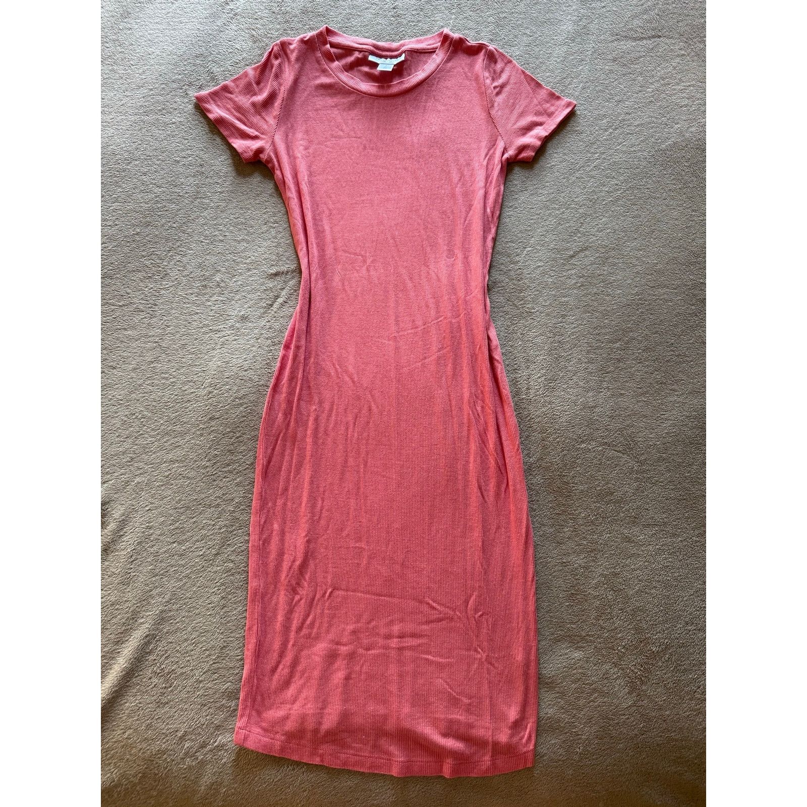 MOTHER Motherhood Maternity Pink Ribbed Midi Dress Fitted Bodycon Size S / US 4 / IT 40 - 1 Thumbnail