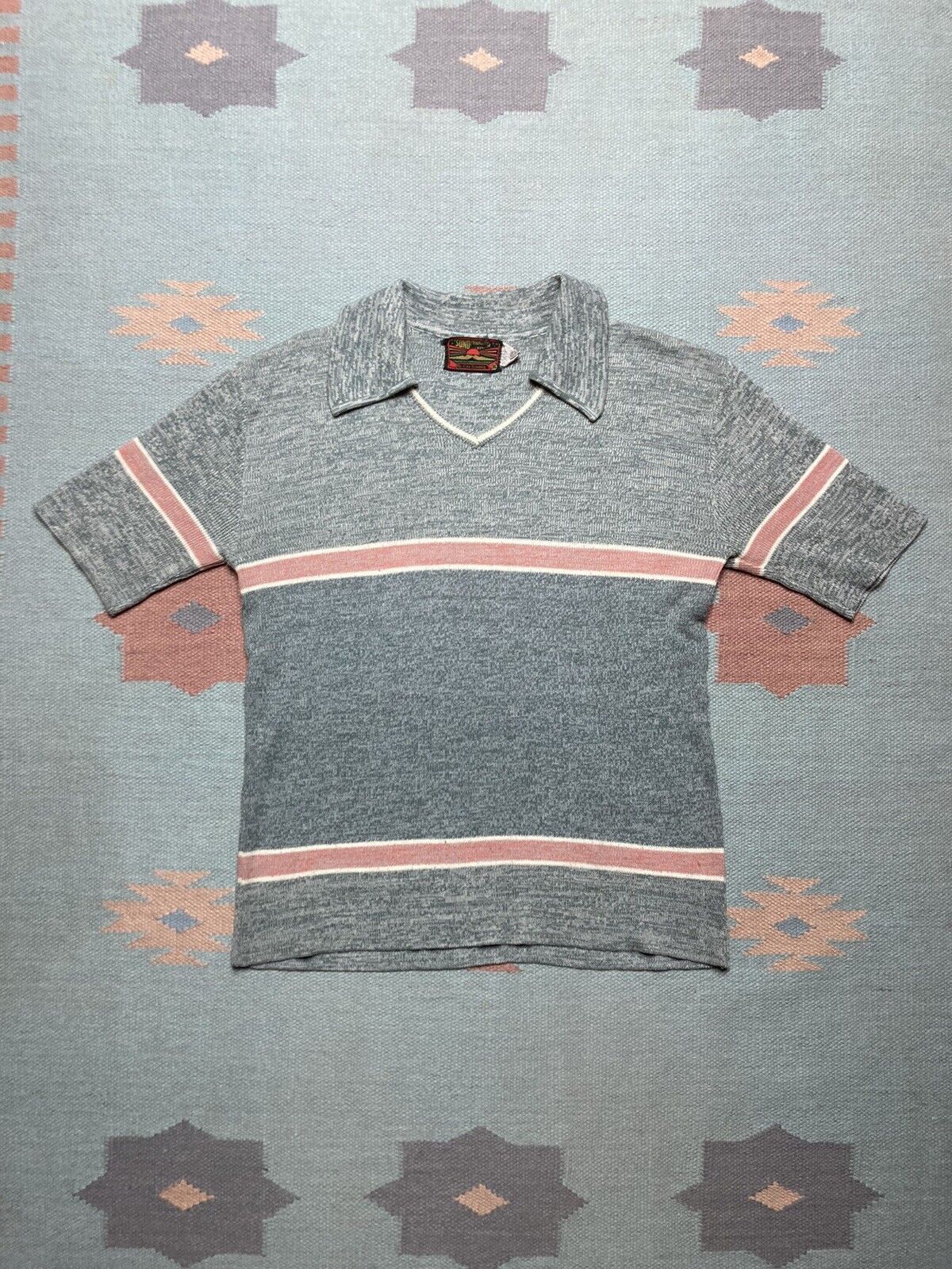 Vintage Vintage 70s acrylic knit polo shirt stripe open neck soft XL Size US XL / EU 56 / 4 - 1 Thumbnail