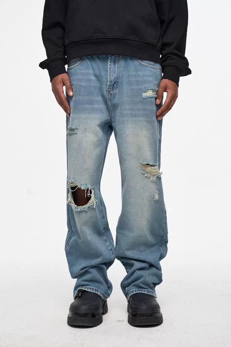 Japanese Brand × Jean Vintage street hip-hop washed and aged ripped design jeans Size US 36 / EU 52 - 1 Thumbnail