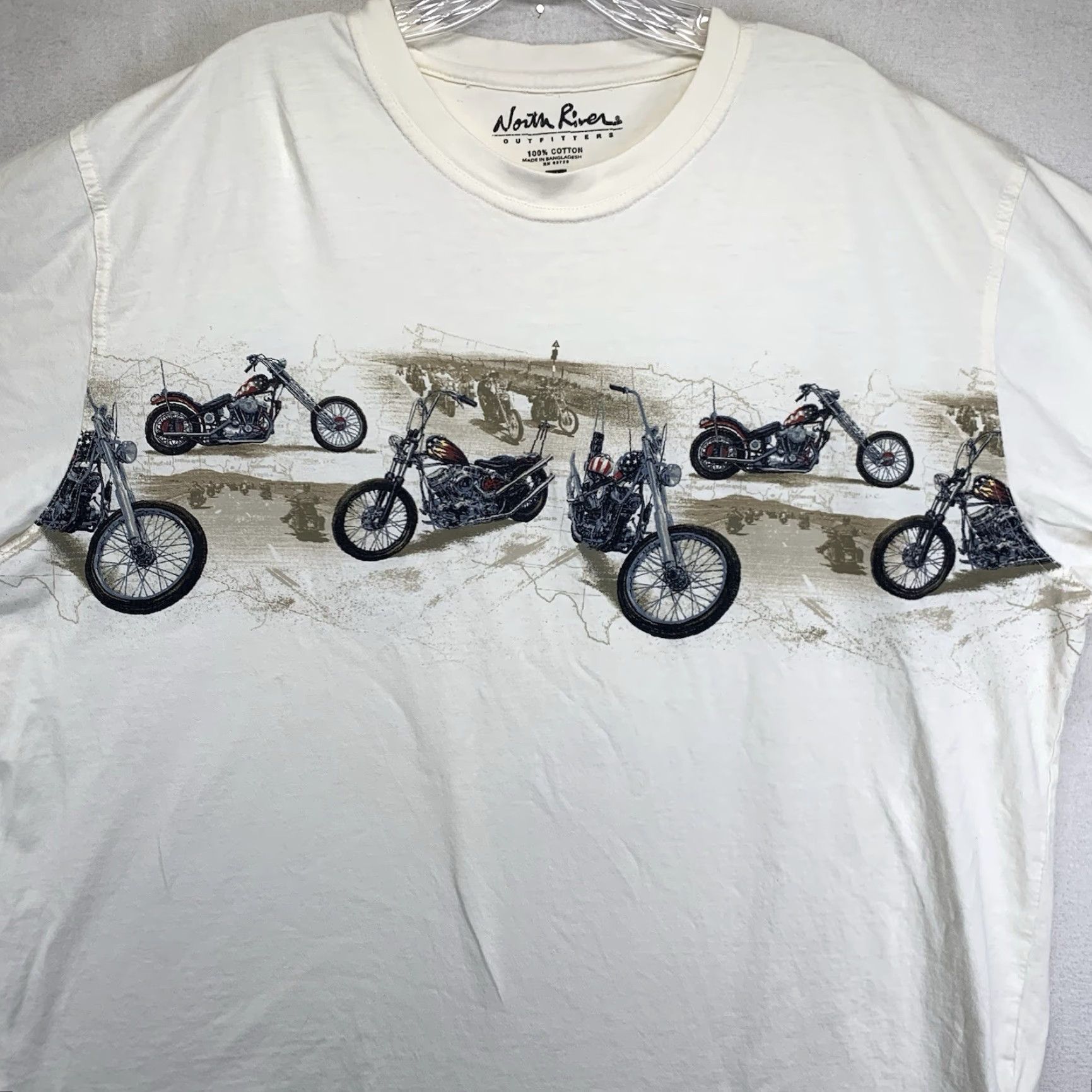 Vintage VINTAGE North River Men's Motorcycle Graphic T-Shirt XL Ivory Crew Neck Short Sleeve Biker All Seasons Heavyweight Size US XL / EU 56 / 4 - 4 Thumbnail