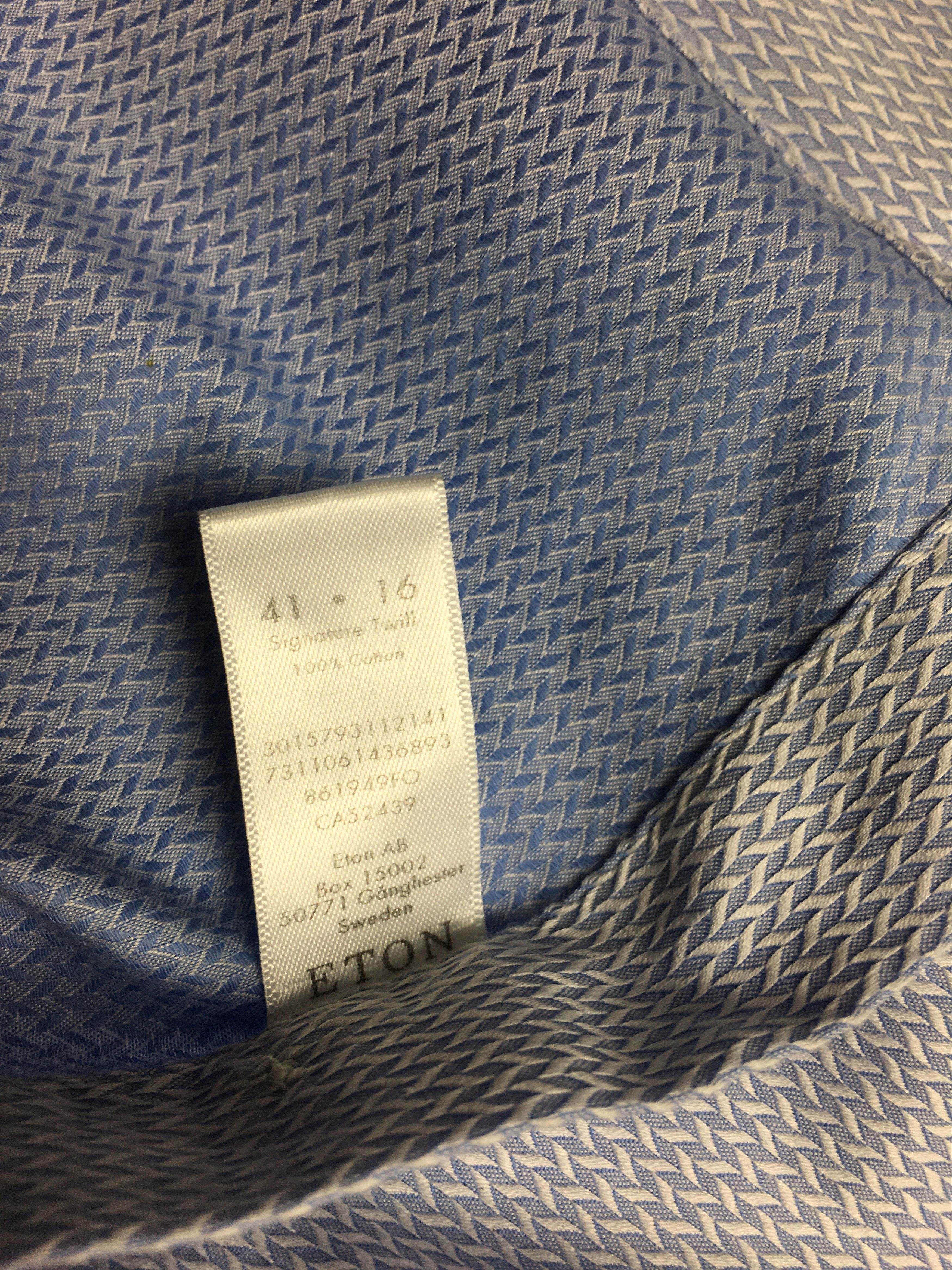 Eton ETON Long Sleeve Mens Herringbone Blue Dress Shirt 41/16 Size 42S - 7 Thumbnail