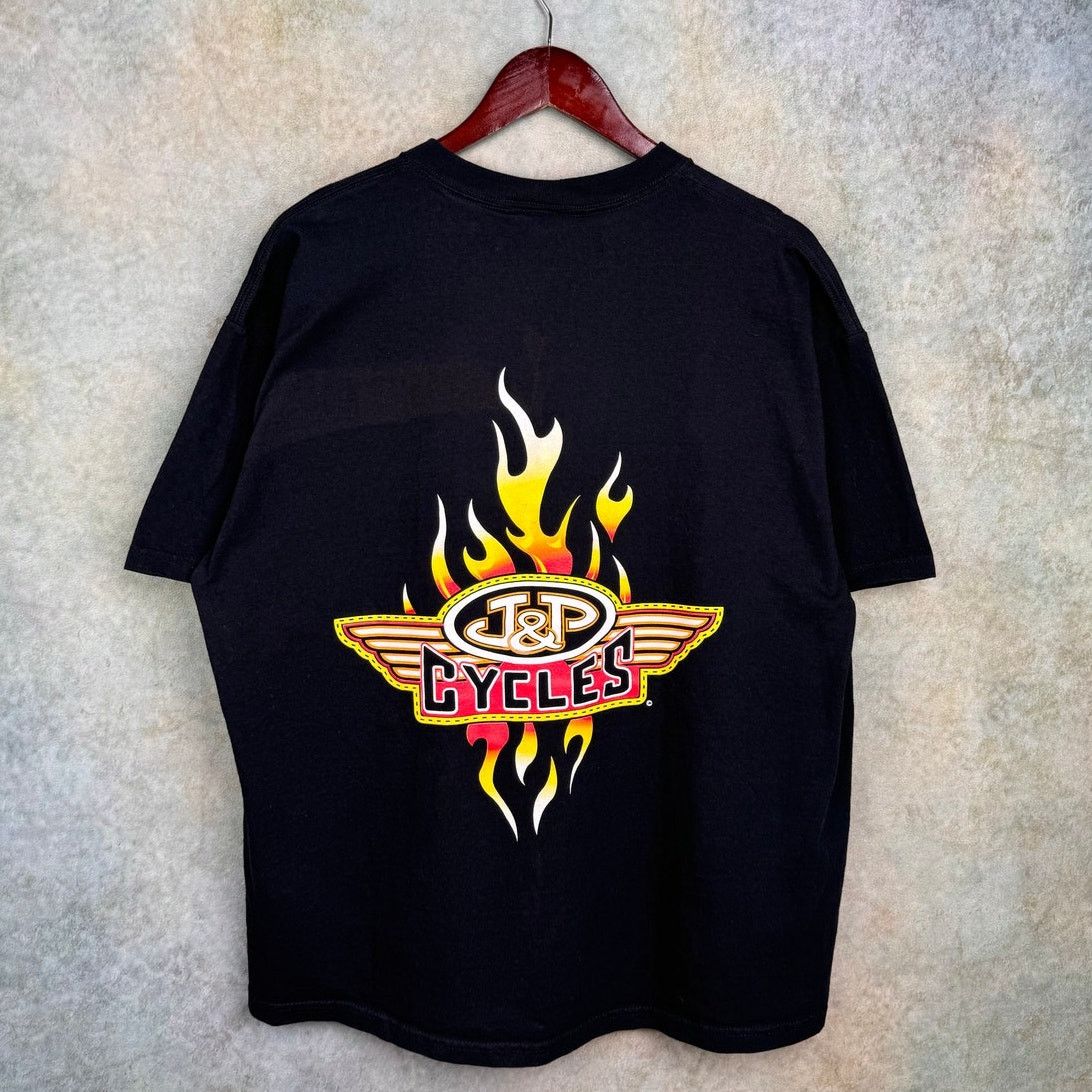 Vintage VTG 90s J&P Motorcycles Flame Biker T Shirt Sz XL Black Size US XL / EU 56 / 4 - 1 Thumbnail