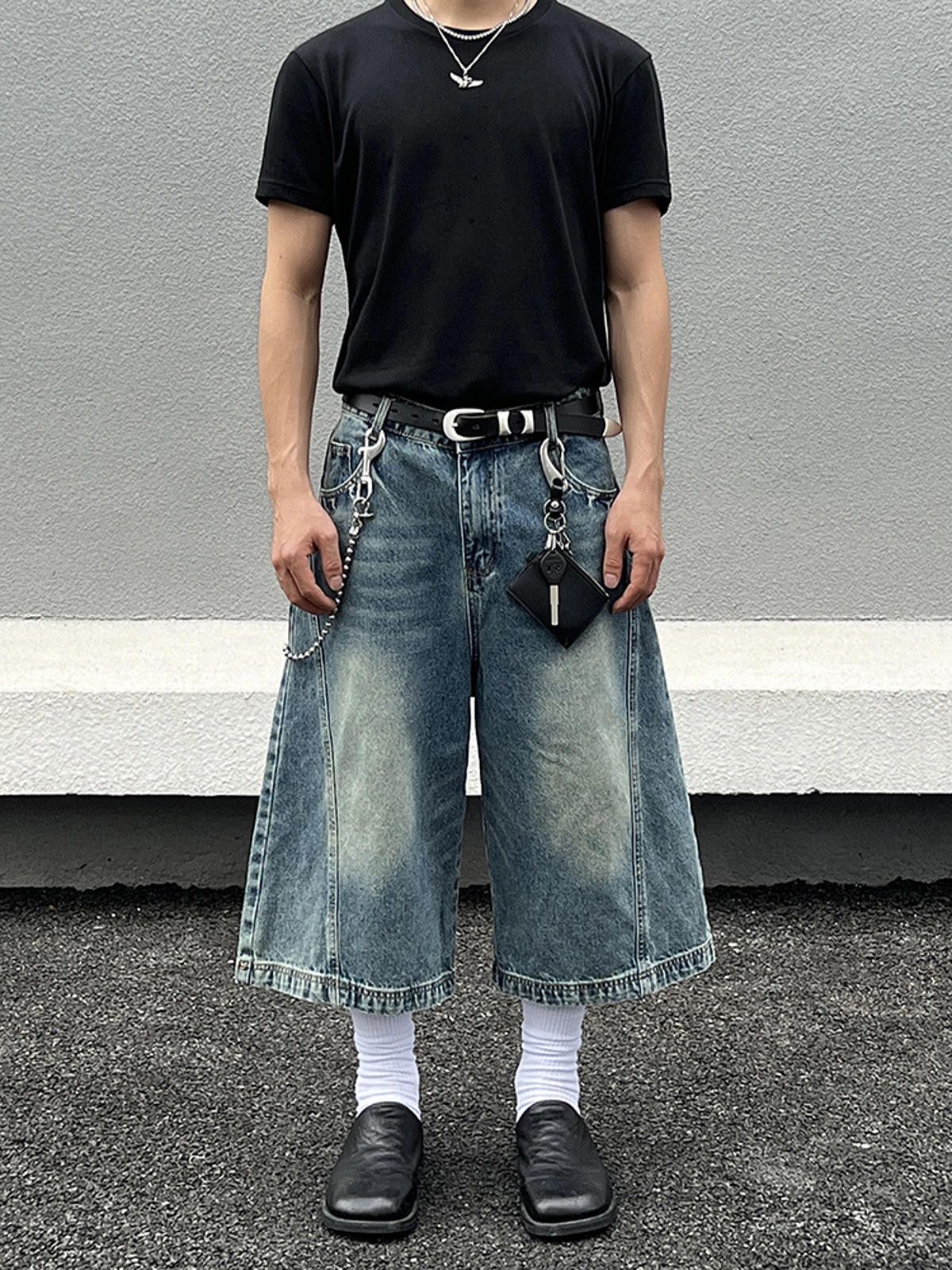 Jean Washed Baggy Wide-Leg Long Denim Shorts, Jorts Size US 32 / EU 48 - 3 Thumbnail