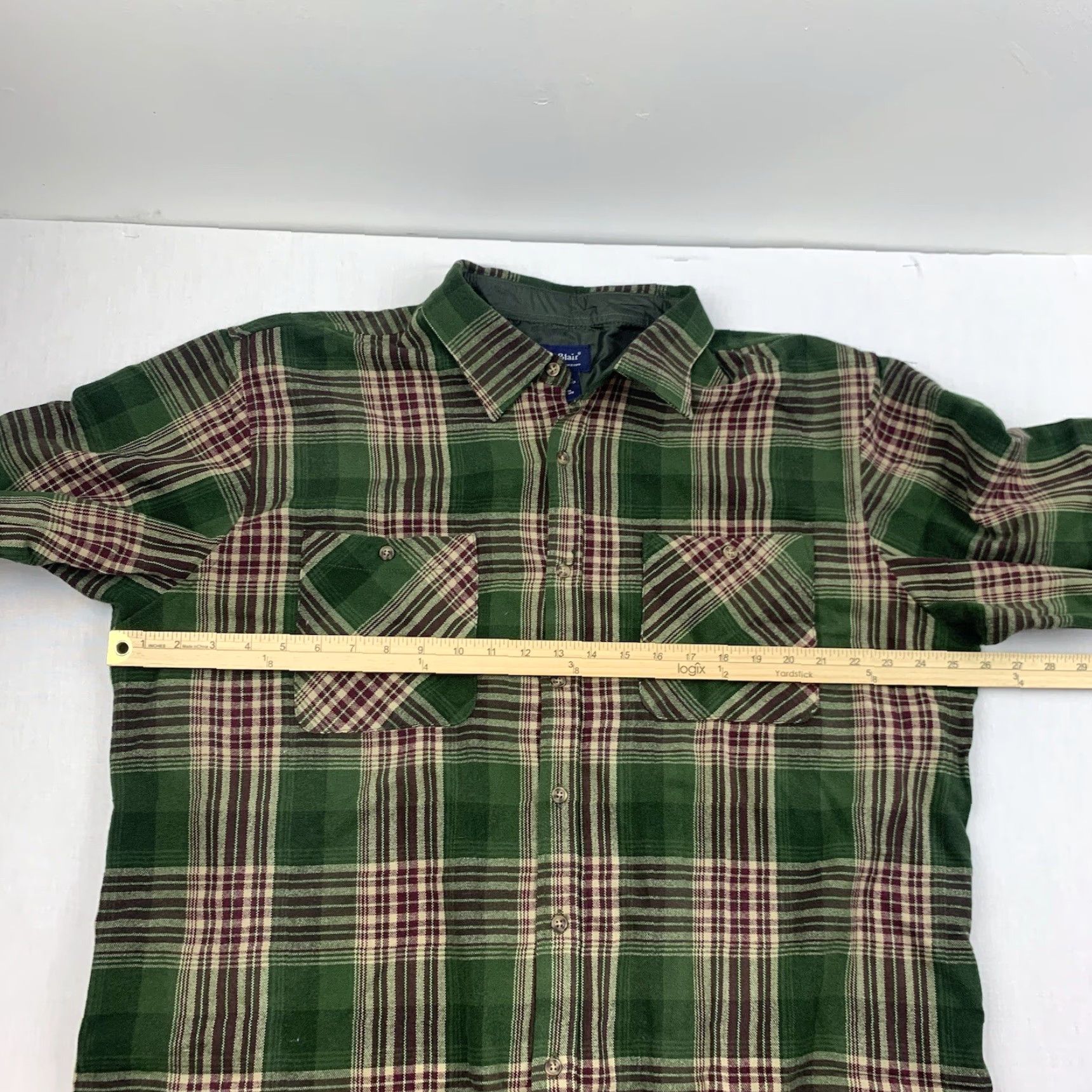 Blair VINTAGE John Blair Flannel Shirt Men Adult XL Green Plaid Outdoor Nature 80s Size US XL / EU 56 / 4 - 7 Thumbnail