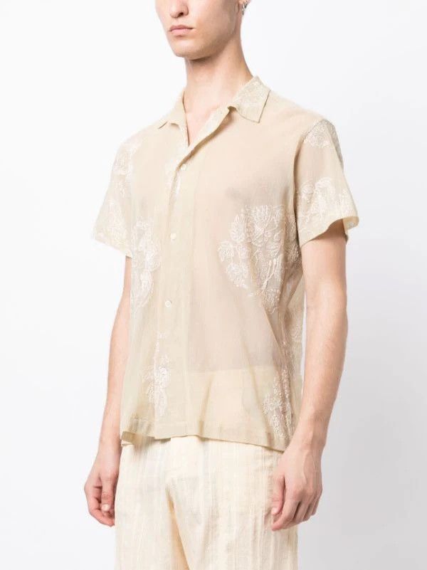 image of Bode Moth Veil Embroidered Mesh Shirt in Beige, Men's (Size Medium)