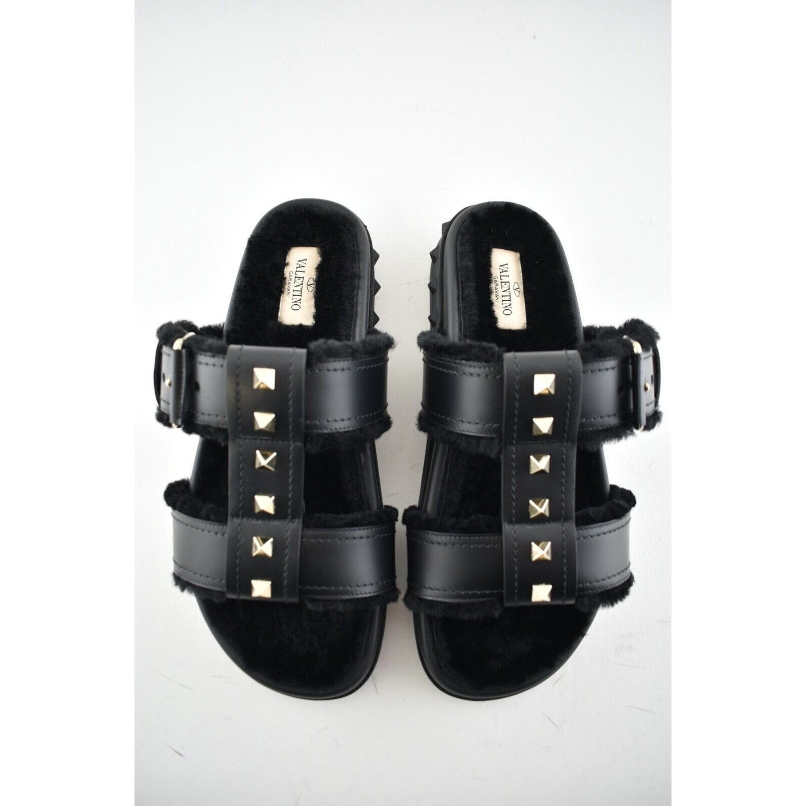 Valentino Valentino Rockstud Black Shearling Fur Caged Mule Slip On Size US 6 / IT 36 - 7 Thumbnail