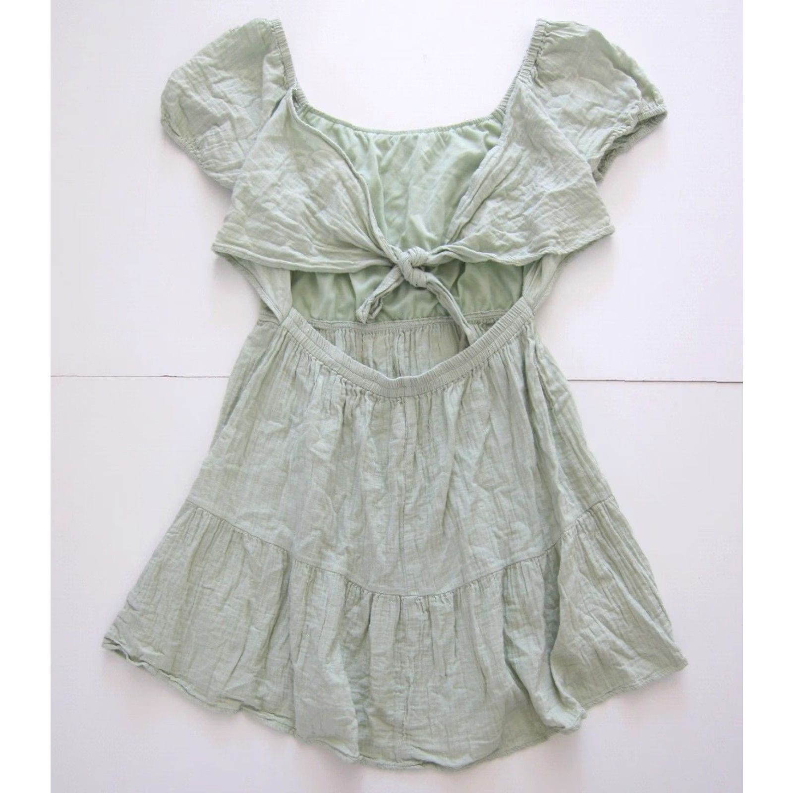 Jessica Simpson VINTAGE Jessica Simpson Cotton Mint Green Open Back Short Sleeve Cottage Sun Dress XL Size 40" / US 18 - 2 Thumbnail