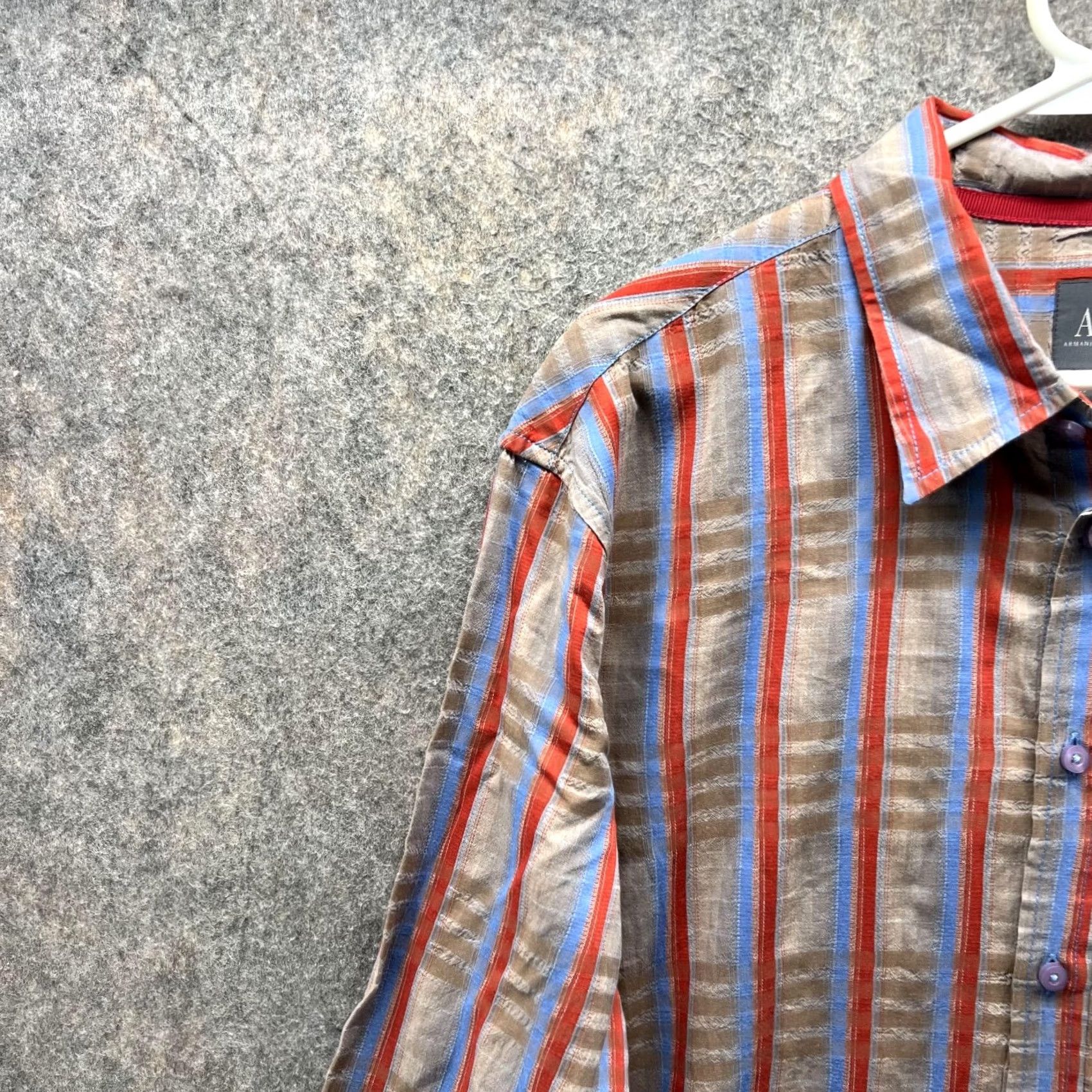 Armani Exchange VINTAGE Armani Exchange Shirt Mens XL Blue Men Beige Casual Button Down Striped Vtg Size US XL / EU 56 / 4 - 3 Thumbnail