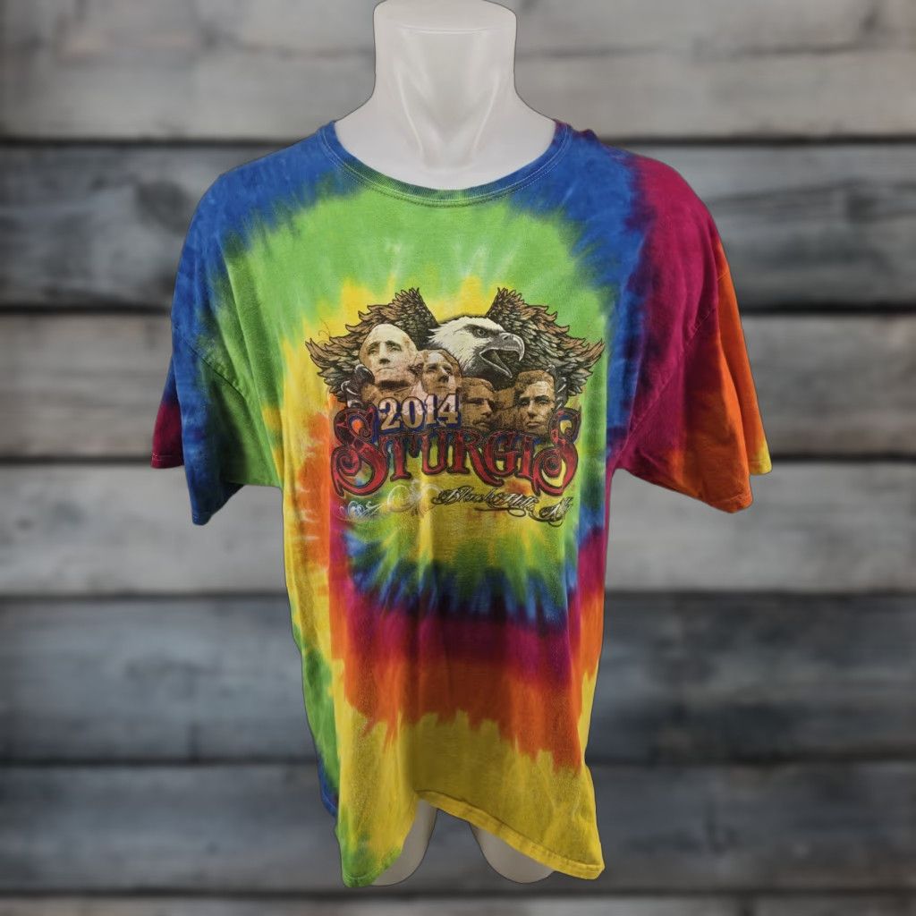 Hanes Sturgis 2014 Tie Dye 2XL T-Shirt Motorcycle Rally Double Sided Mens Size US XXL / EU 58 / 5 - 1 Thumbnail