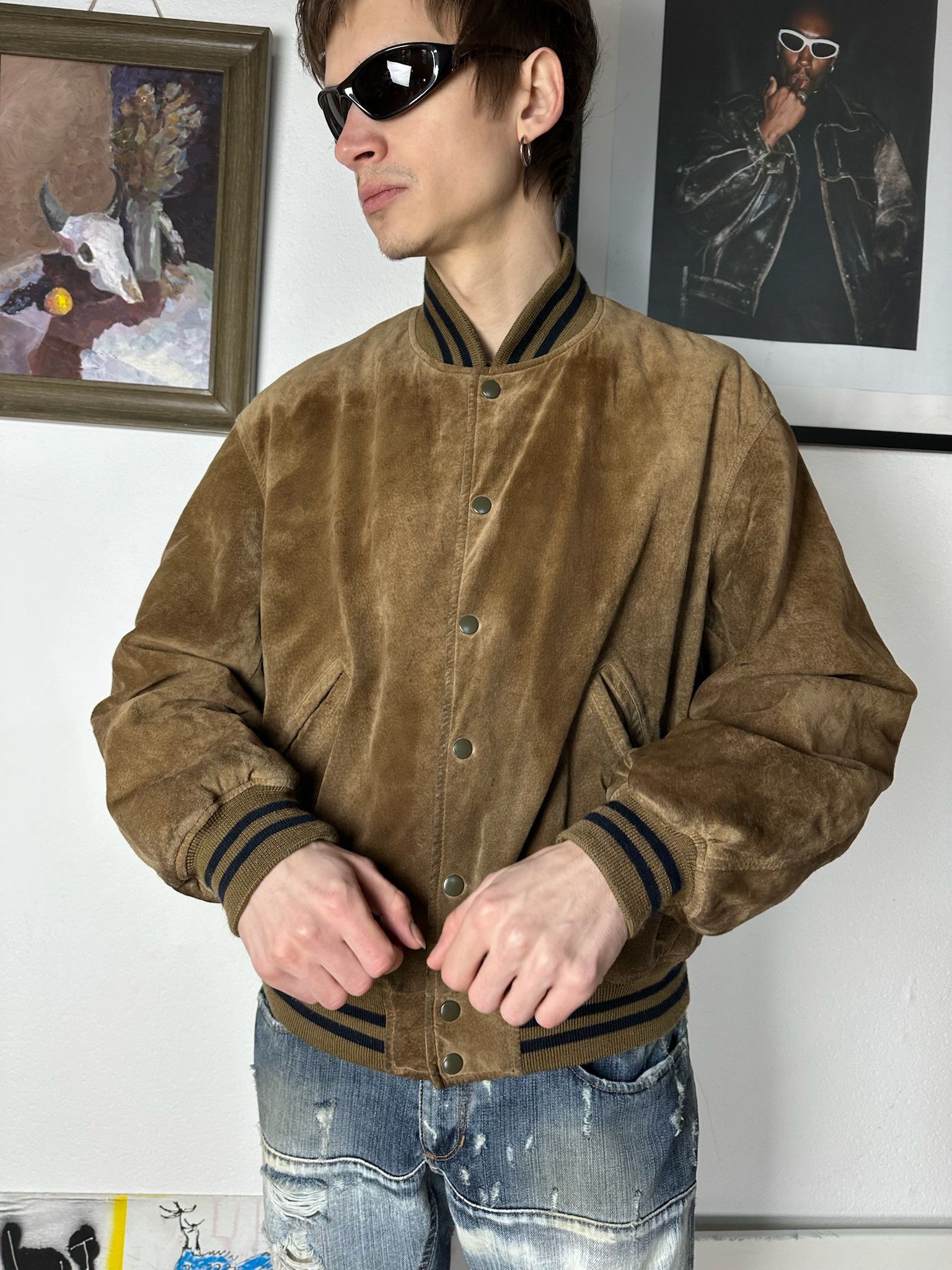 PERSON'S Vintage Person's suede leather Varsity Jacket Size US L / EU 52-54 / 3 - 1 Thumbnail
