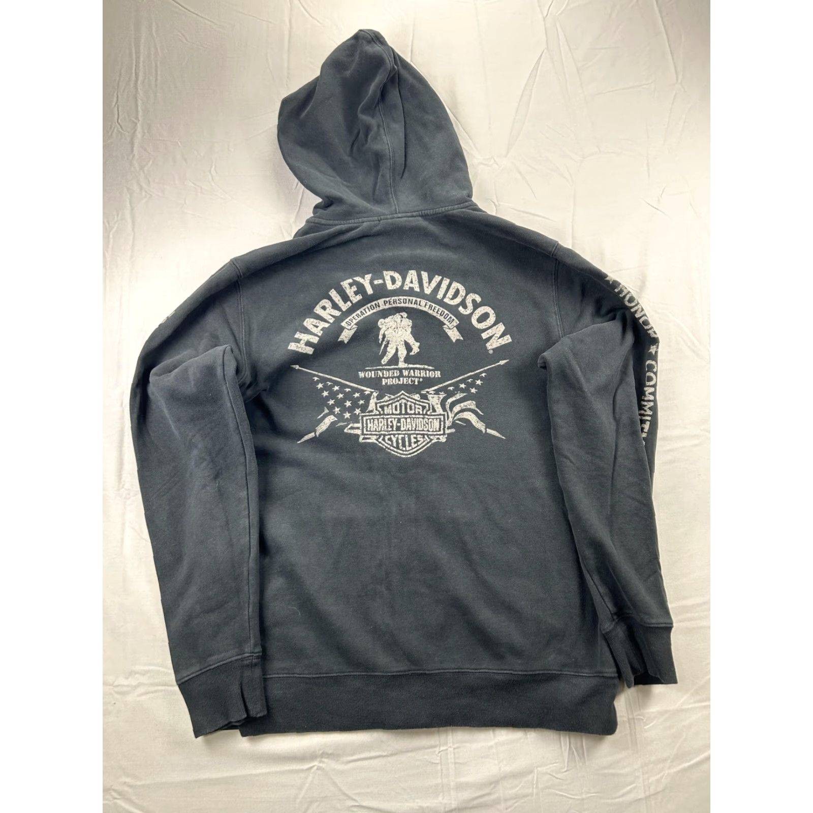 Harley Davidson VINTAGE Harley-Davidson Hoodie Mens M Gray Full Zip Wounded Warrior Fleece Camo Size US M / EU 48-50 / 2 - 2 Thumbnail