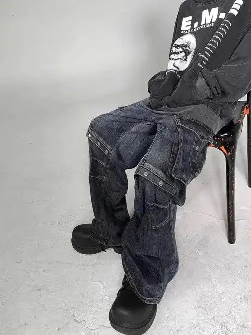 Japanese Brand × Jean Heavy industrial style washed studded large pocket jeans Size US 32 / EU 48 - 2 Thumbnail