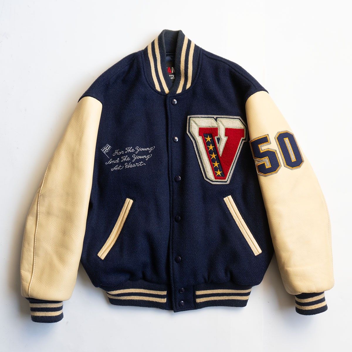 Vintage VAN JAC Leather Sleeve Varsity Jacket Size L Size US L / EU 52-54 / 3 - 1 Thumbnail