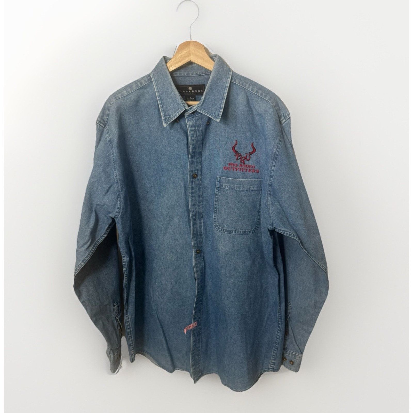 Other Consensus Denim Shirt Blue Embroidered Work Western Starched Size US L / EU 52-54 / 3 - 1 Thumbnail