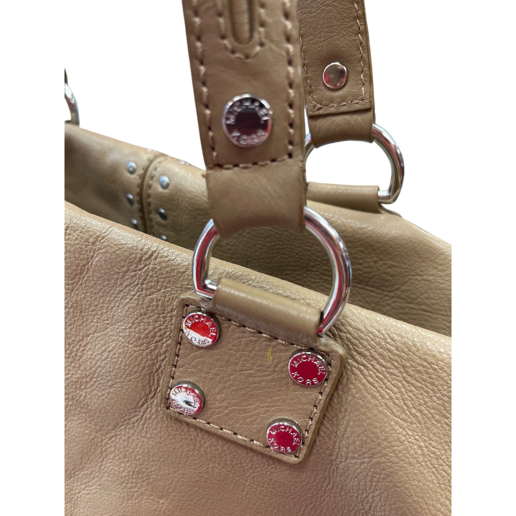 Michael Kors Michael Kors wms taupe tan leather studded hobo tote bag SKU Size ONE SIZE - 13 Thumbnail