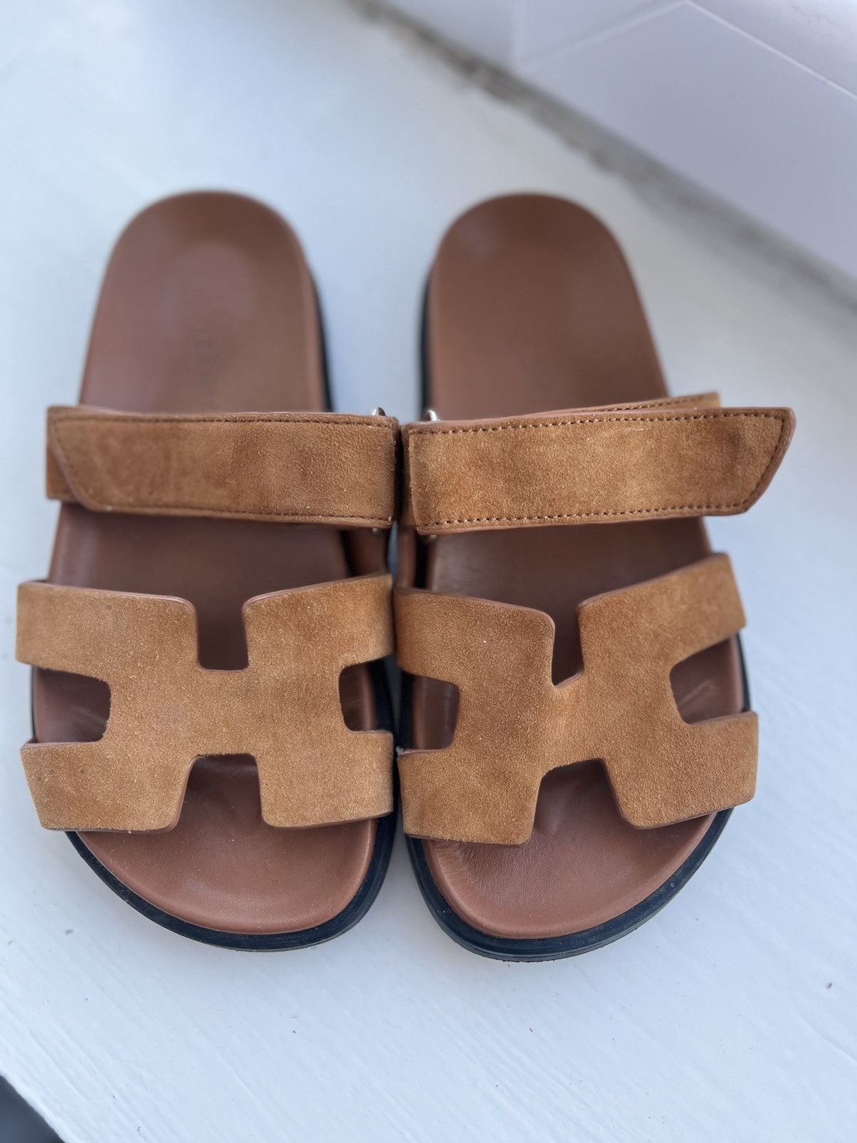 image of Hermes Calfskin Women’S Sandals in Brown, Women's (Size 7)