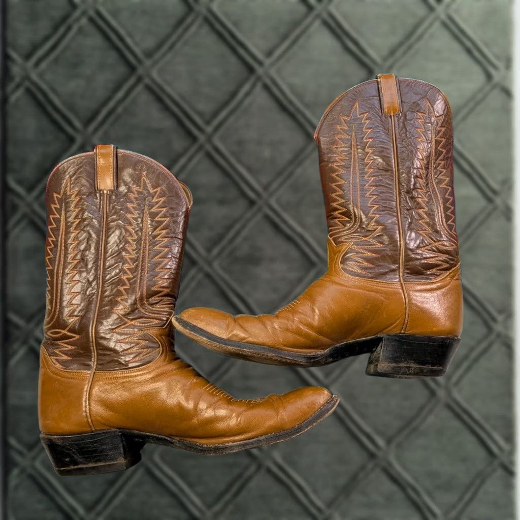 Tony Lama VINTAGE Tony Lama Leather Cowboy Boots Western Brown Size 10.5/11 Made In USA Men Size US 11 / EU 44 - 1 Thumbnail