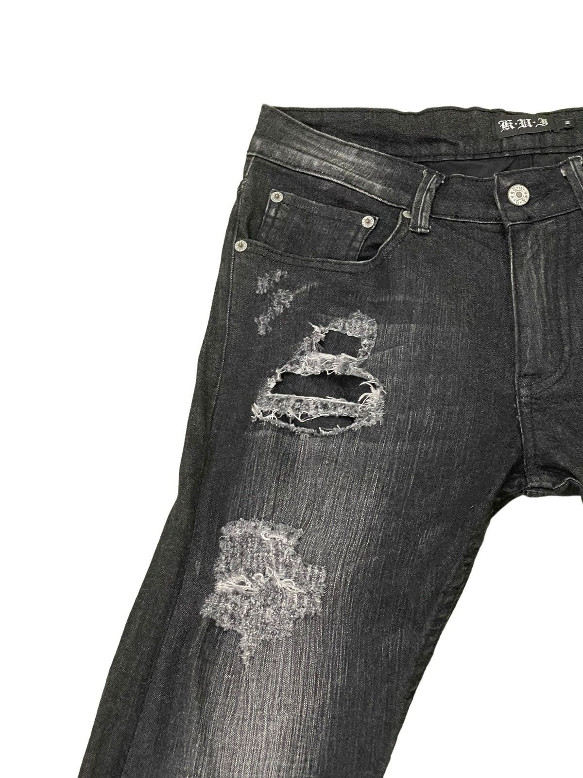 Japanese Brand Distress Jeans K.U.I. Faded Black Skinny Stretch Denim 8🟦6 Size US 31 - 8 Thumbnail