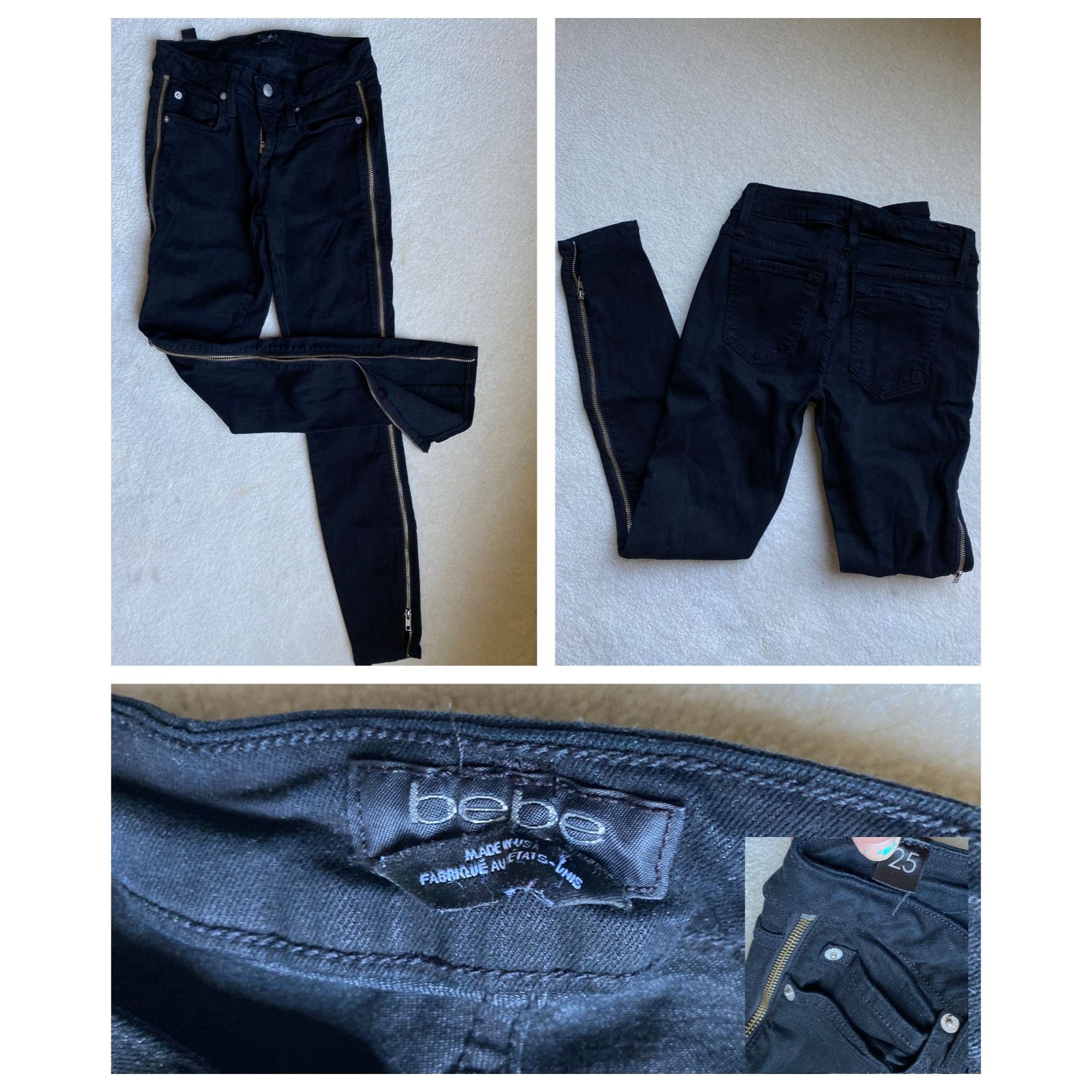 Bebe Bebe Side Zipper Skinny Jeans black sz 25 Size 25" / US 0 / IT 36 - 1 Thumbnail