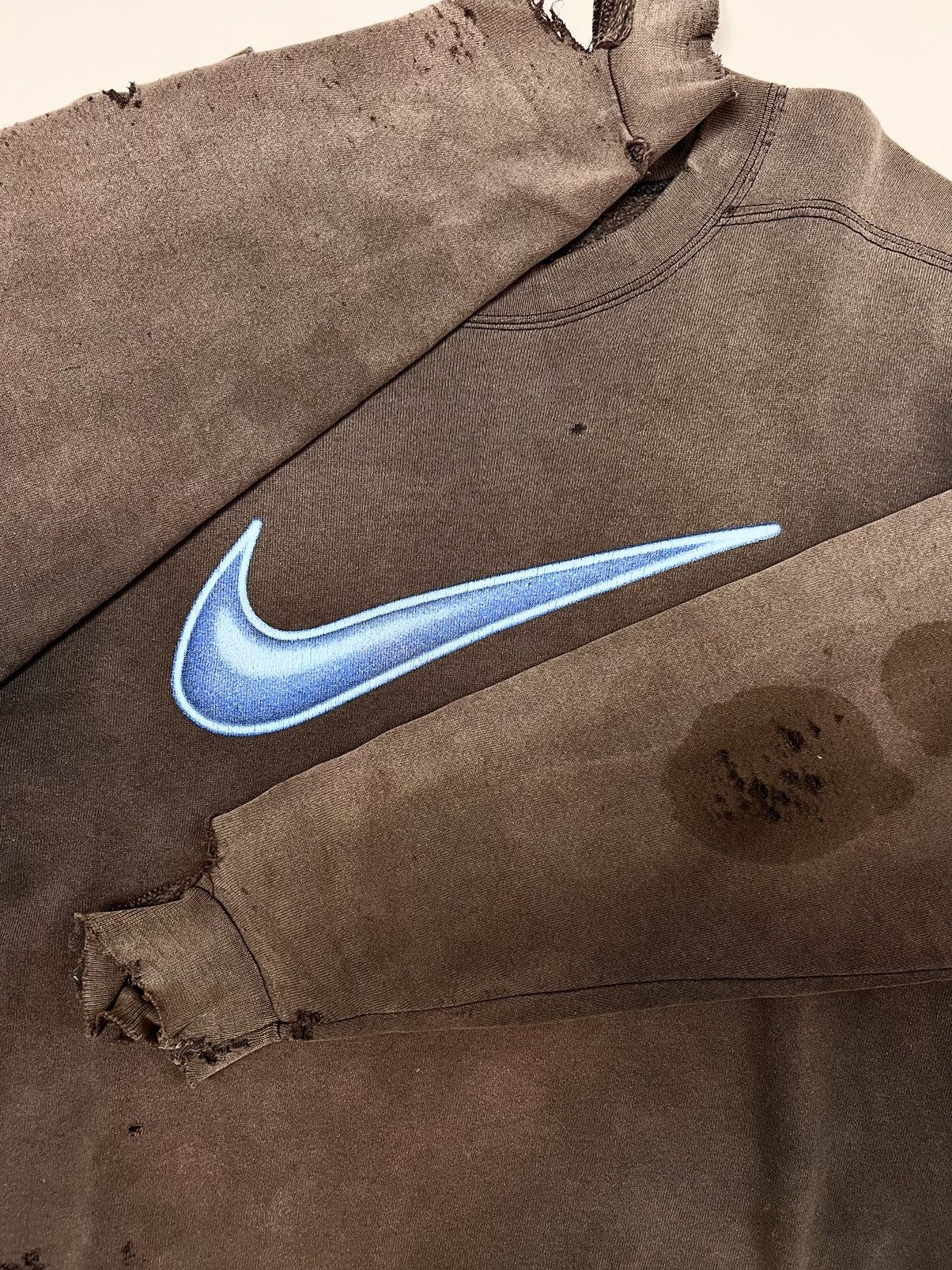Nike 1990s Nike Bigswoosh Distressed Sweatshirt Destroyed Faded Size US M / EU 48-50 / 2 - 8 Thumbnail
