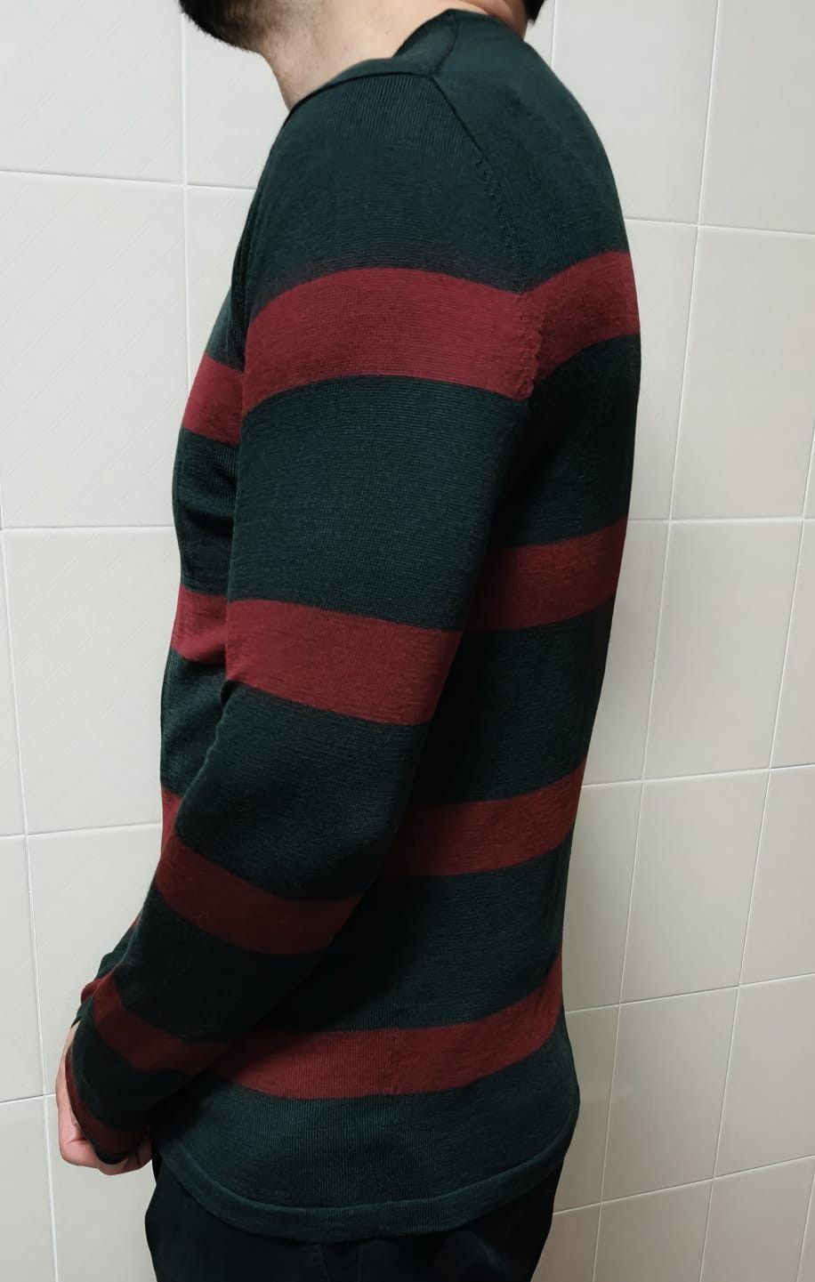Jean Paul Gaultier Wool knit sweater in dark gray with red stripes Size US M / EU 48-50 / 2 - 4 Thumbnail