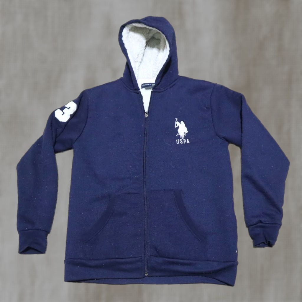 Vintage US Polo Assn Jacket Blue Solid Lined Casual Hooded Full Zip Size 18 Mens Size US M / EU 48-50 / 2 - 1 Thumbnail