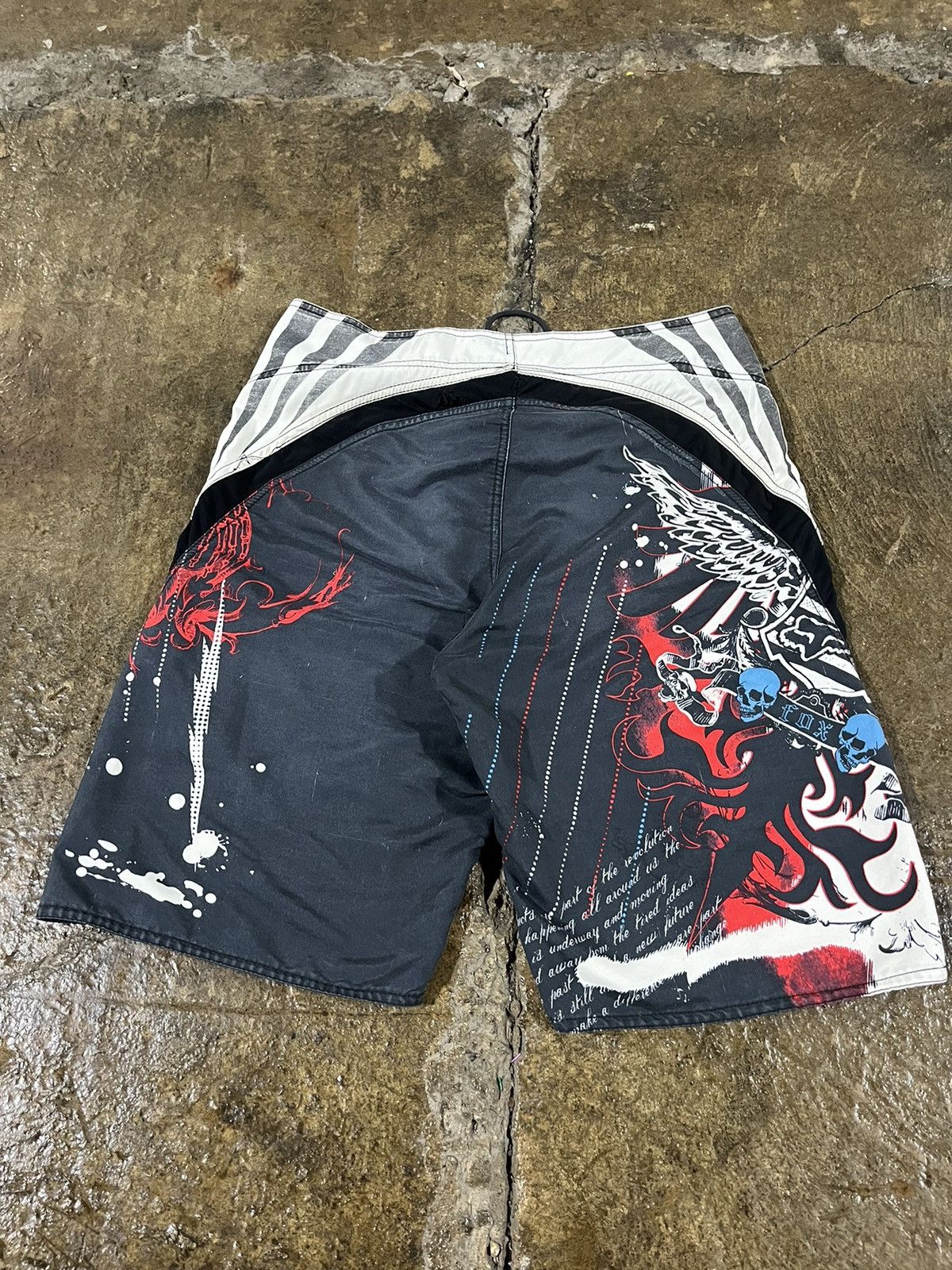 Affliction × Fox Racing × Vintage Crazy Y2K Fox Racing Shorts Grunge Skater Punk Cyber Goth Size US 34 / EU 50 - 6 Thumbnail