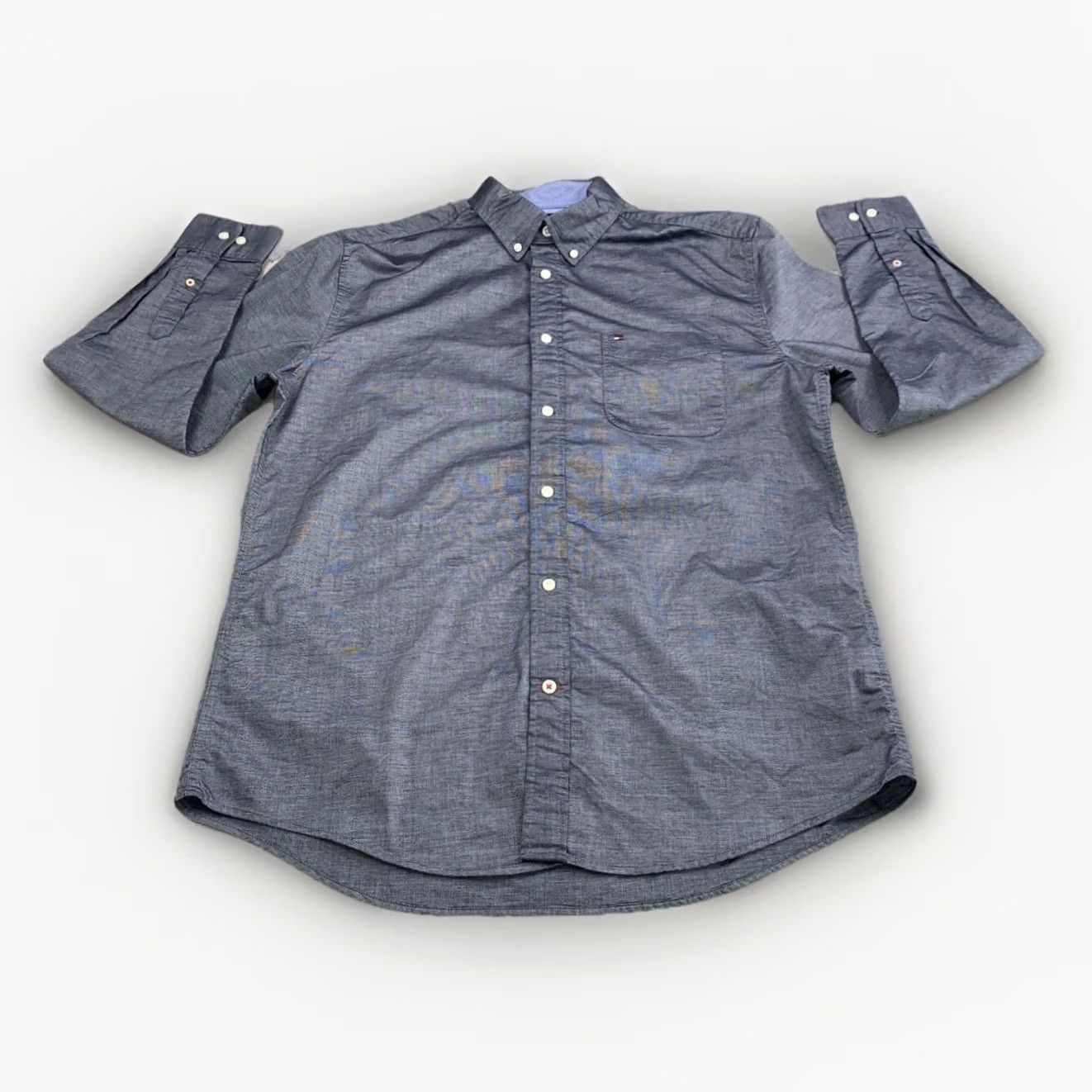 Tommy Hilfiger Tommy Hilfiger High-Sheen Stretch Woven Button-Down Oxford Men’s Shirt Large Gray Size US L / EU 52-54 / 3 - 3 Thumbnail