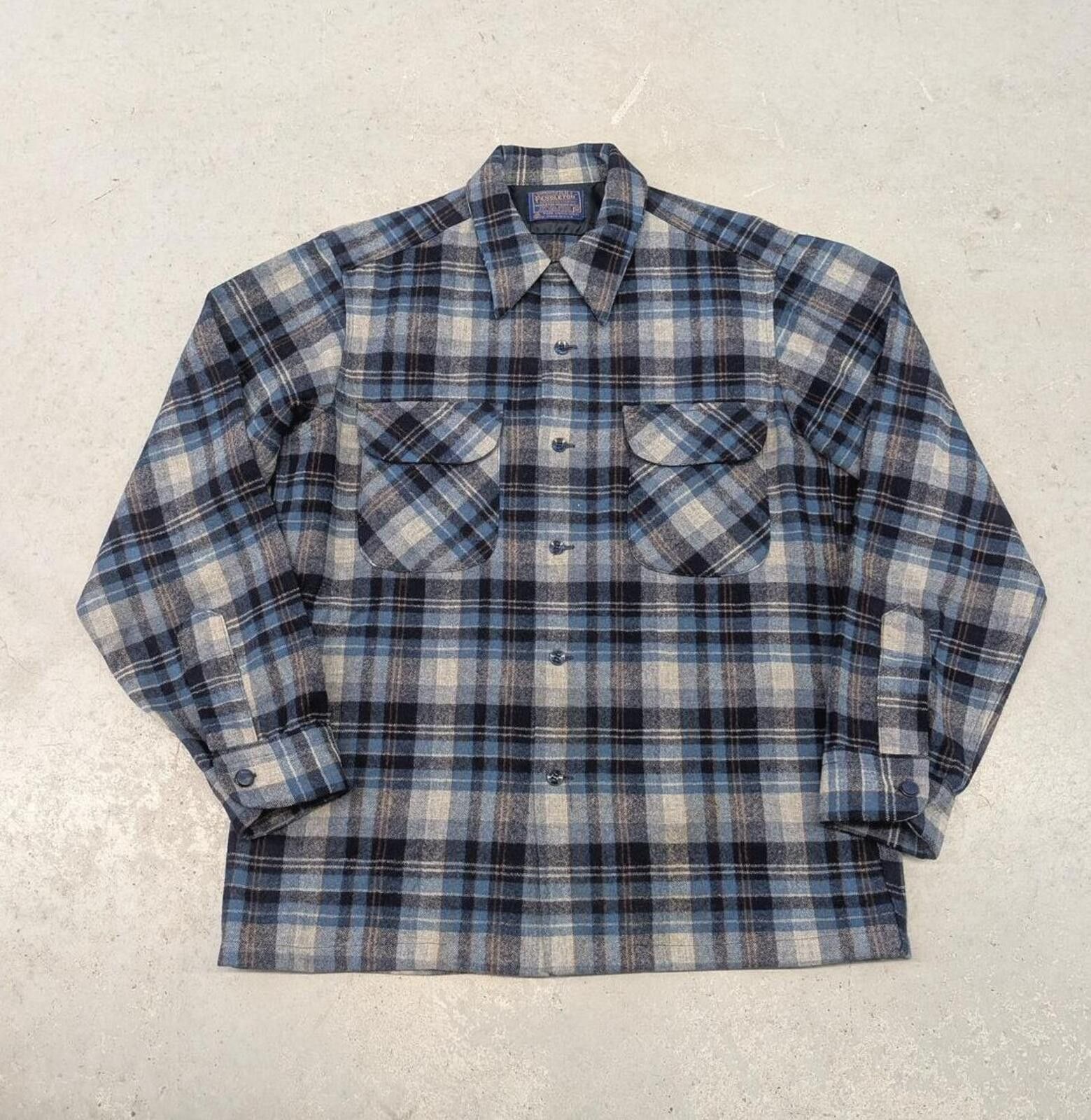 Pendleton Vintage 60s Pendleton Blue and Black Loop Collar Wool Shirt Size US M / EU 48-50 / 2 - 1 Thumbnail