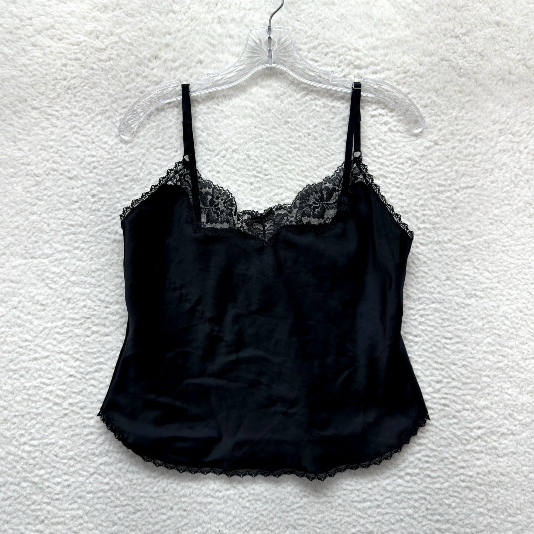 Vintage VINTAGE Maidenform Camisole Tank Top Black Satin Lace Medium 34 Women’s M Size M / US 6-8 / IT 42-44 - 2 Thumbnail